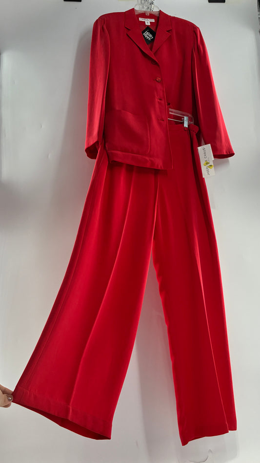 Vintage Josephine Chaus Cayenne 100% Silk Power Blazer and Wide Leg Trouser Set (12)