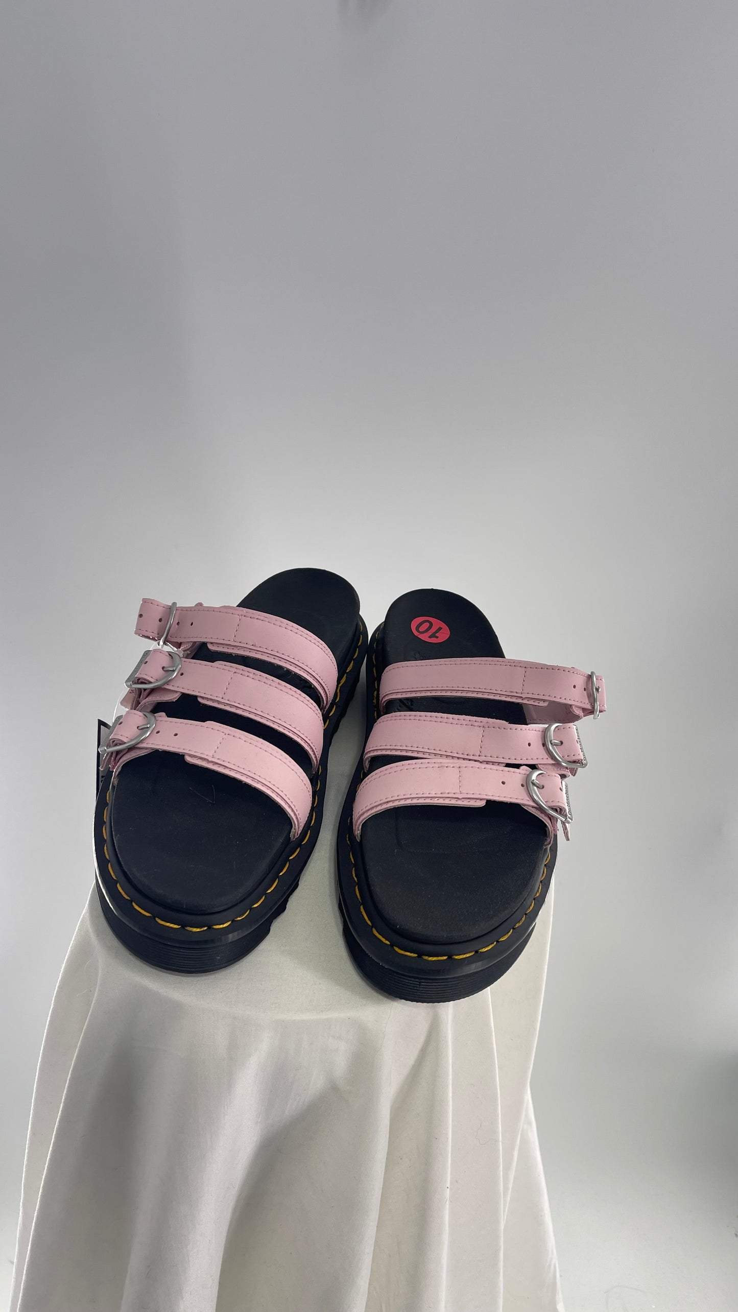 Dr. Martens Baby Pink Strappy Platform Sandal with Heavy Metal Buckle (10)