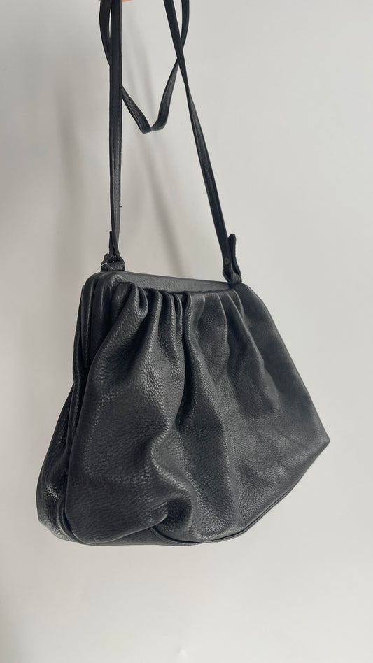 Free People Black Leather Pouch Clutch Style Purse