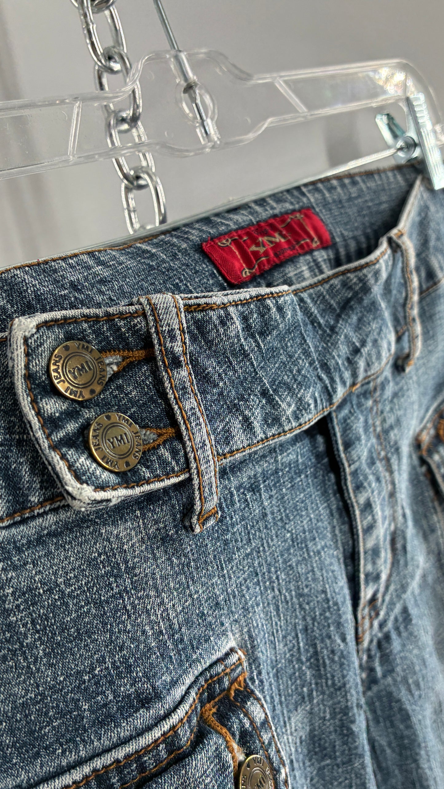 Vintage Pocket Side Low Rise, Kick Flare Jeans with Side Button Closure YMI (11)