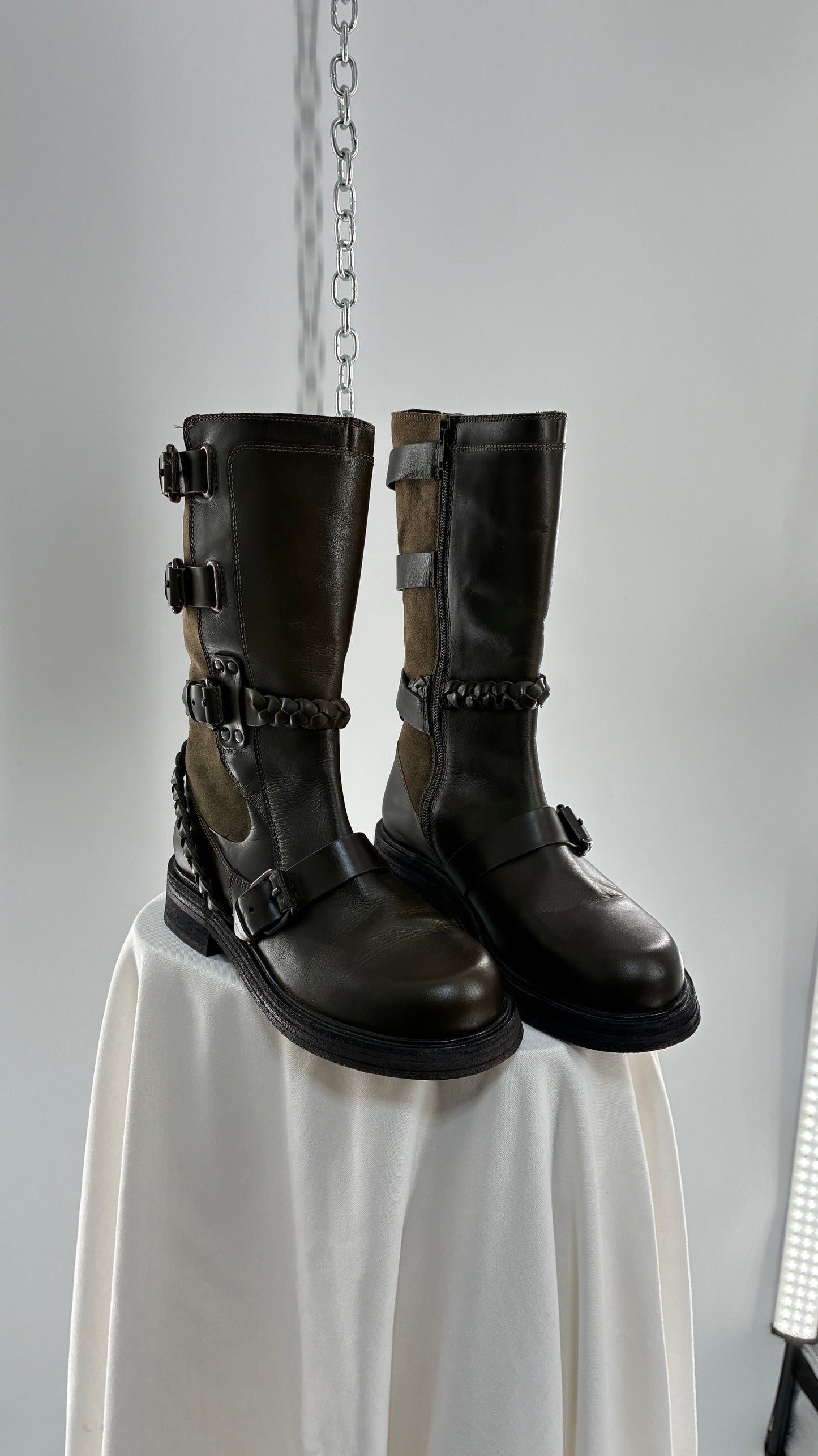 Free People Billie Olive Green Moto Boots with Buckle Closure (7)