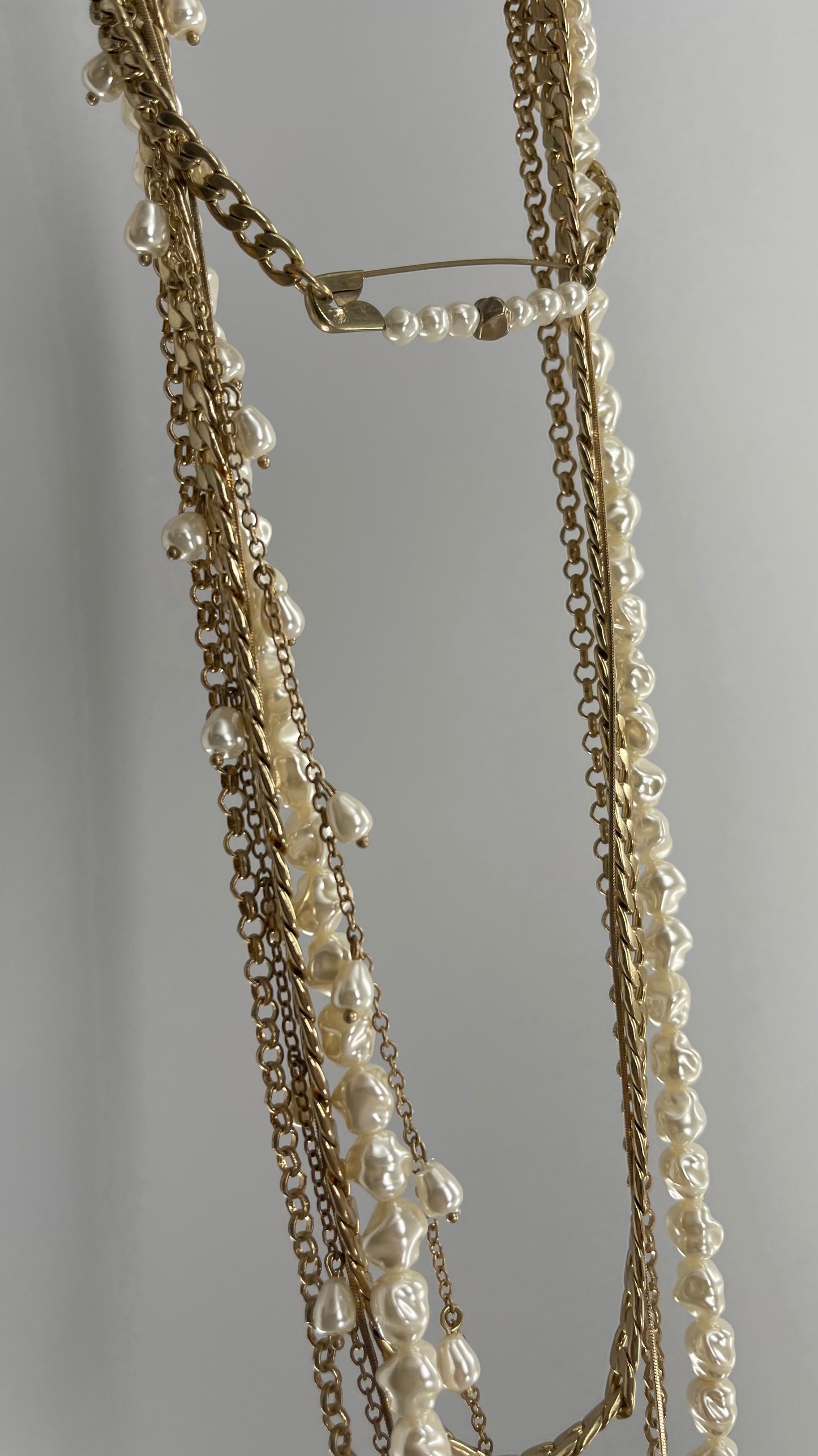 Free People Gold Chain, Pearl Layered Choker Pin Necklace