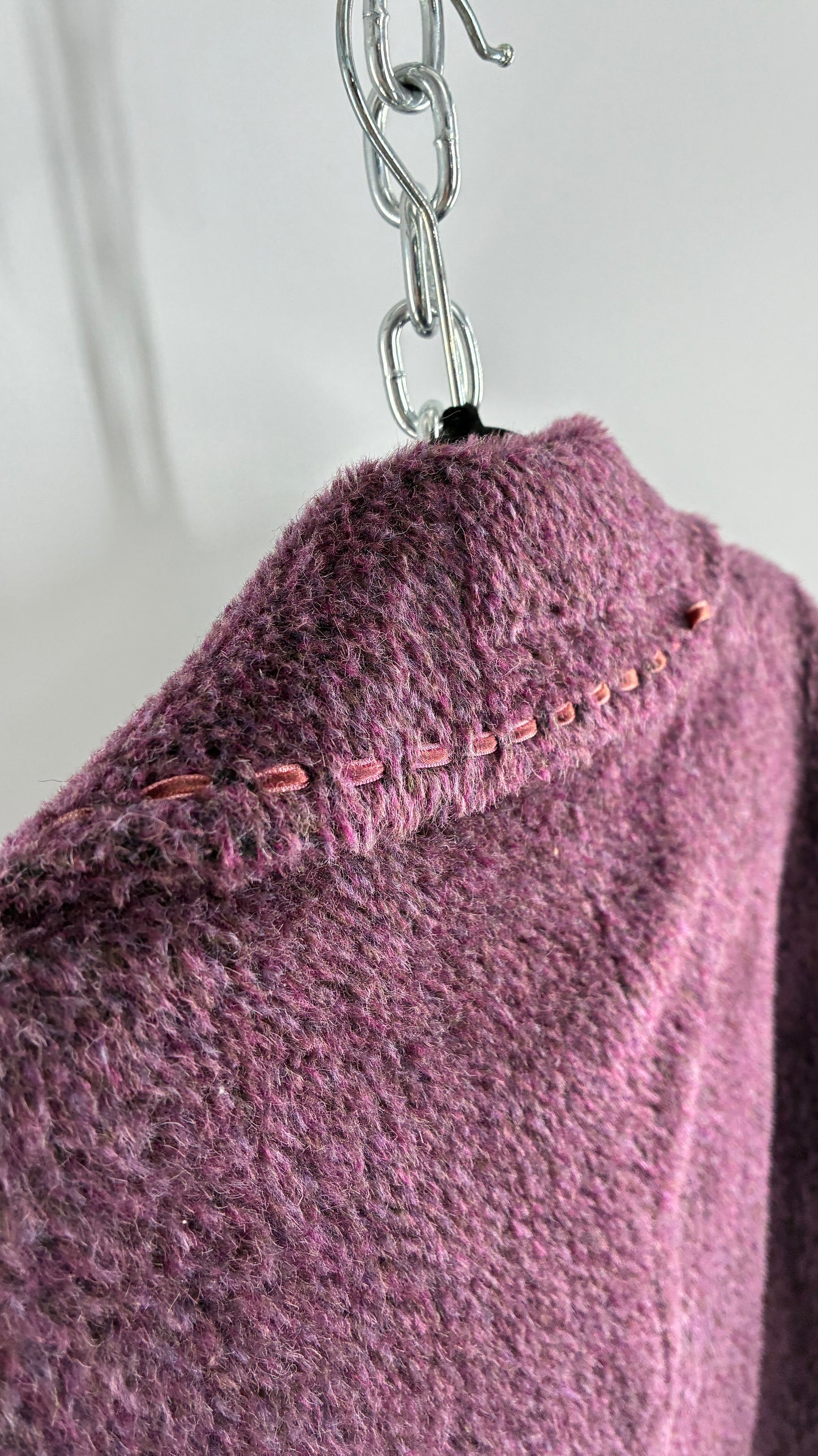 Vintage VIVALDI Purple Coat with Ribbon Stitch Detail (97,102,165cm)