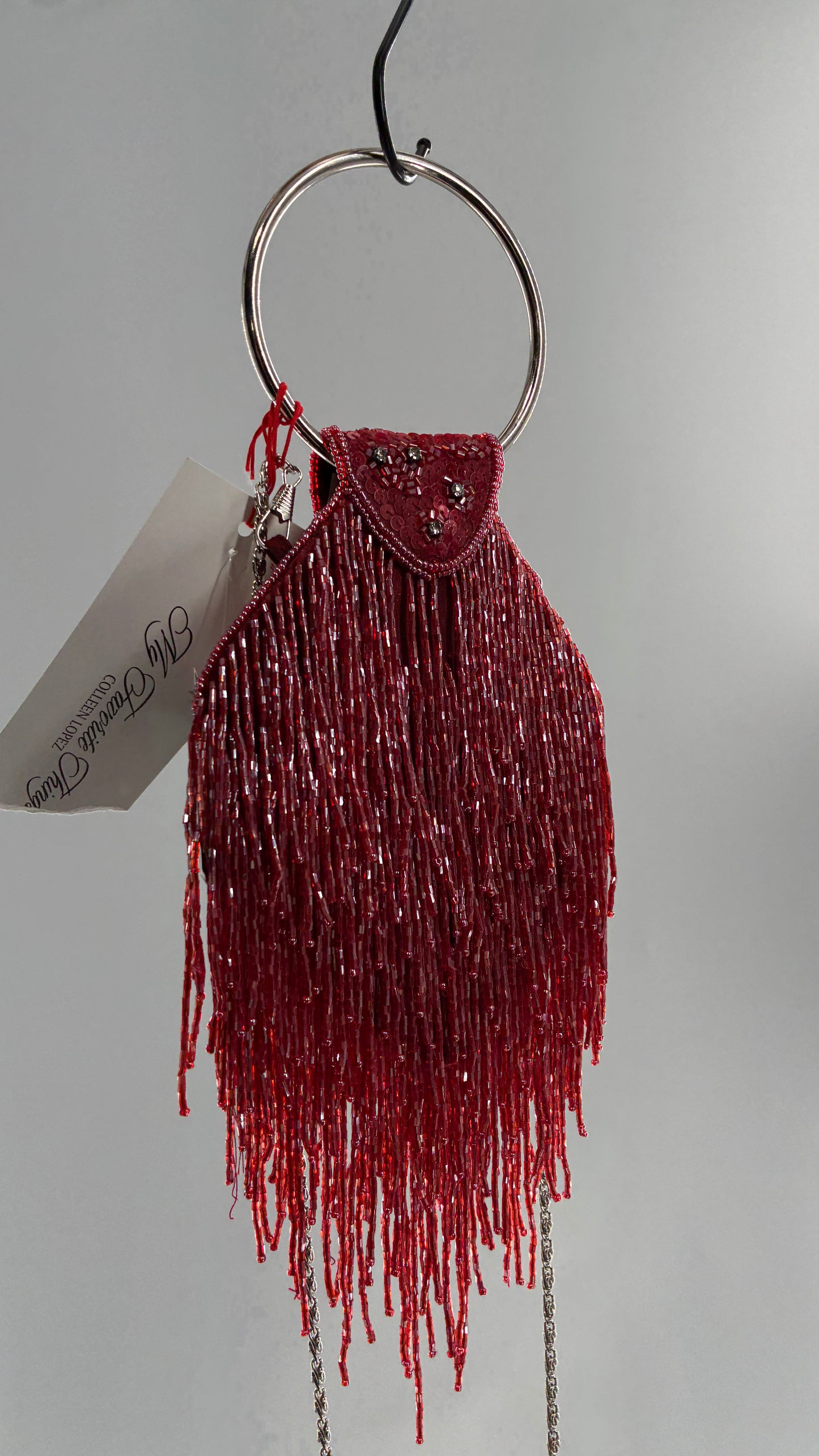 Deadstock Vintage COLLEEN LOPEZ Beaded Red Fringe Purse with Tags Attached