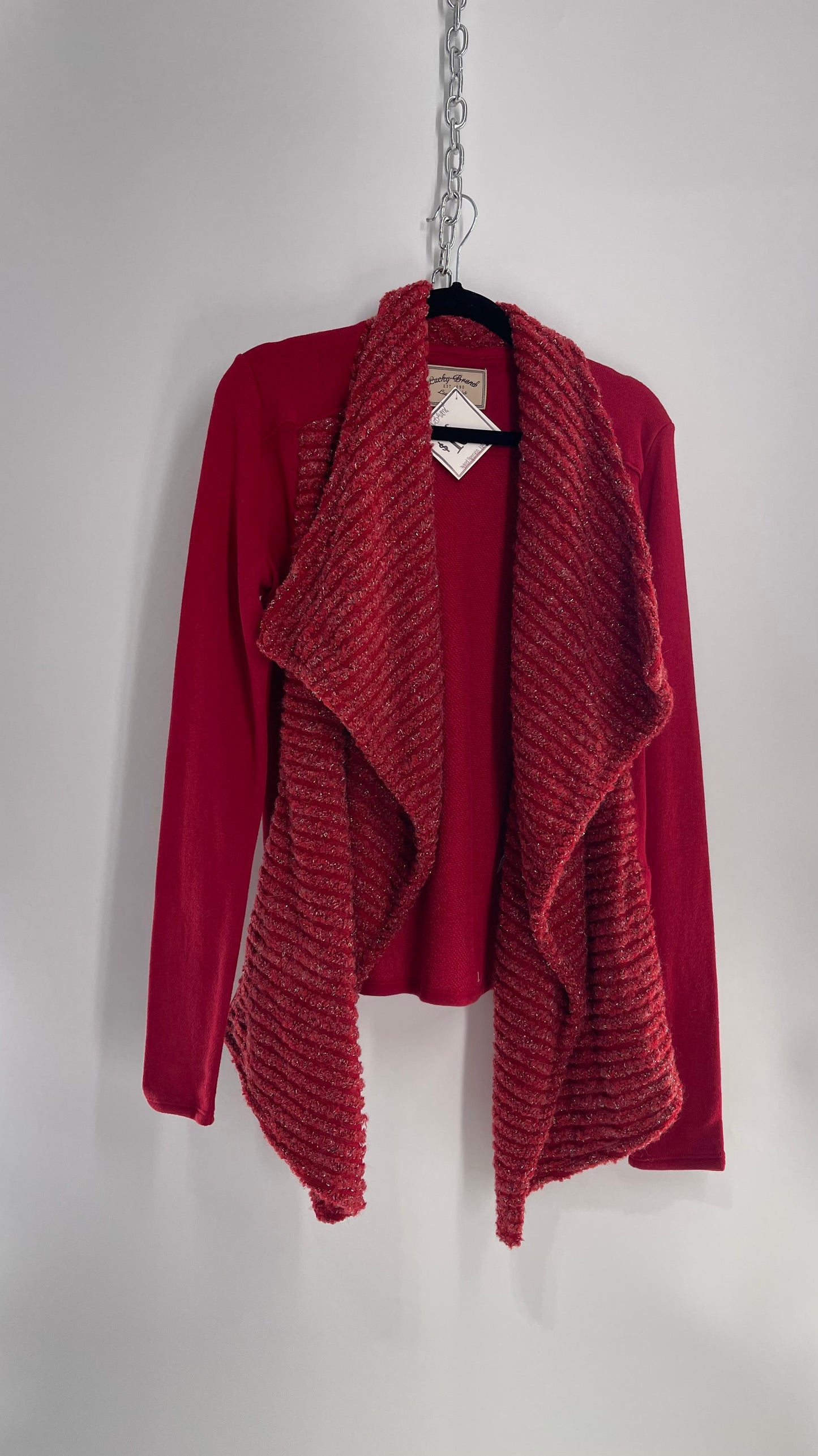 Lucky Brand Red Knit Tinsel Cardigan (Small)