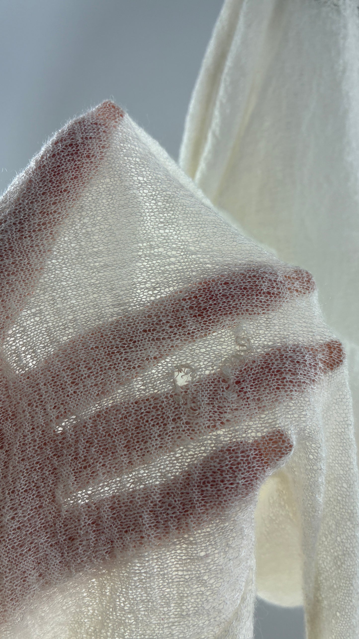 Vintage AKEMI + KIN 30% Wool Off White Gauze Blouse with Embroidered Appliqués (Medium)