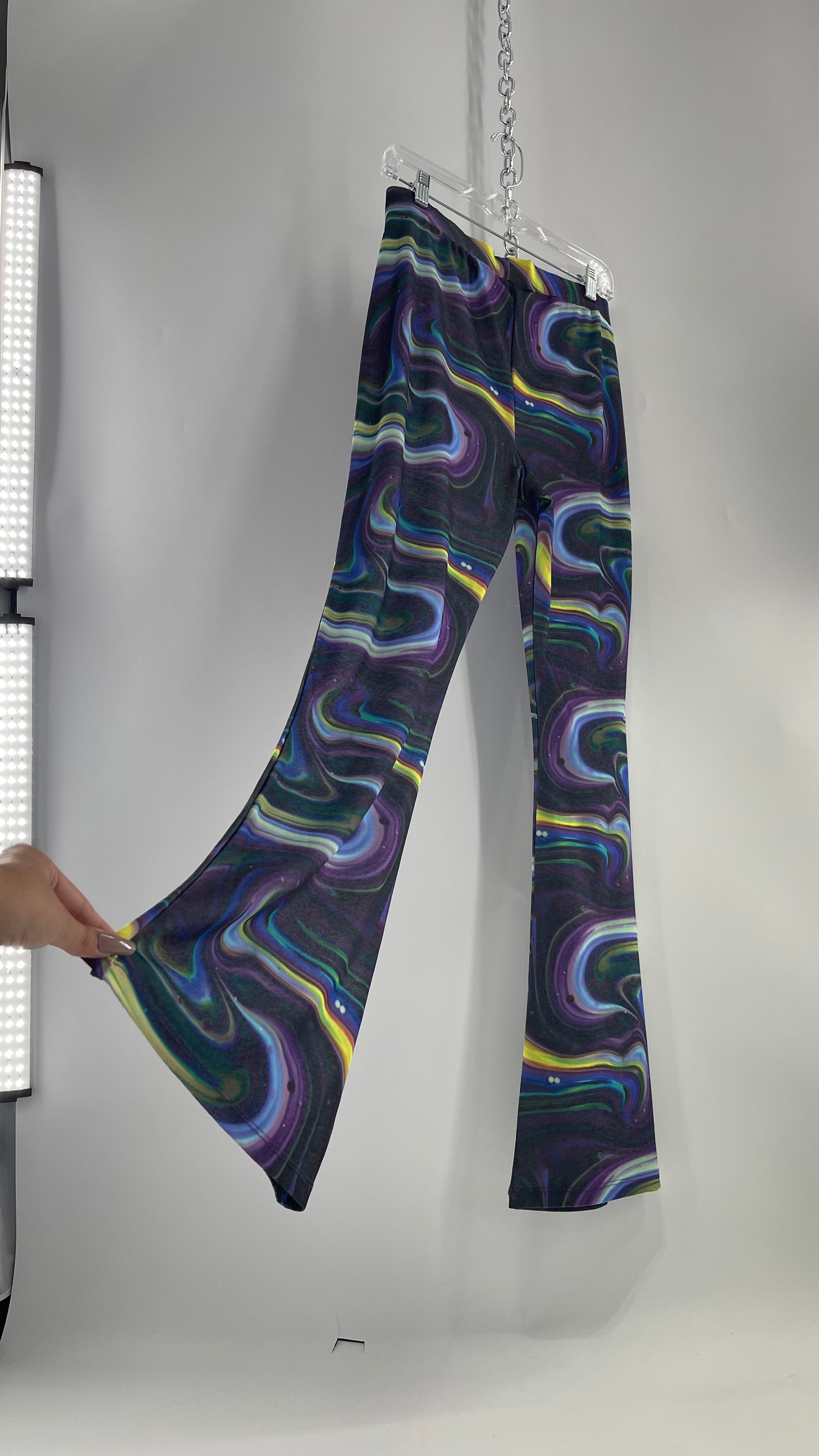 NGOrder Psychedelic Graphic Purple Blue Wavy Kickflare Pants with Tags Attached (14 XL)