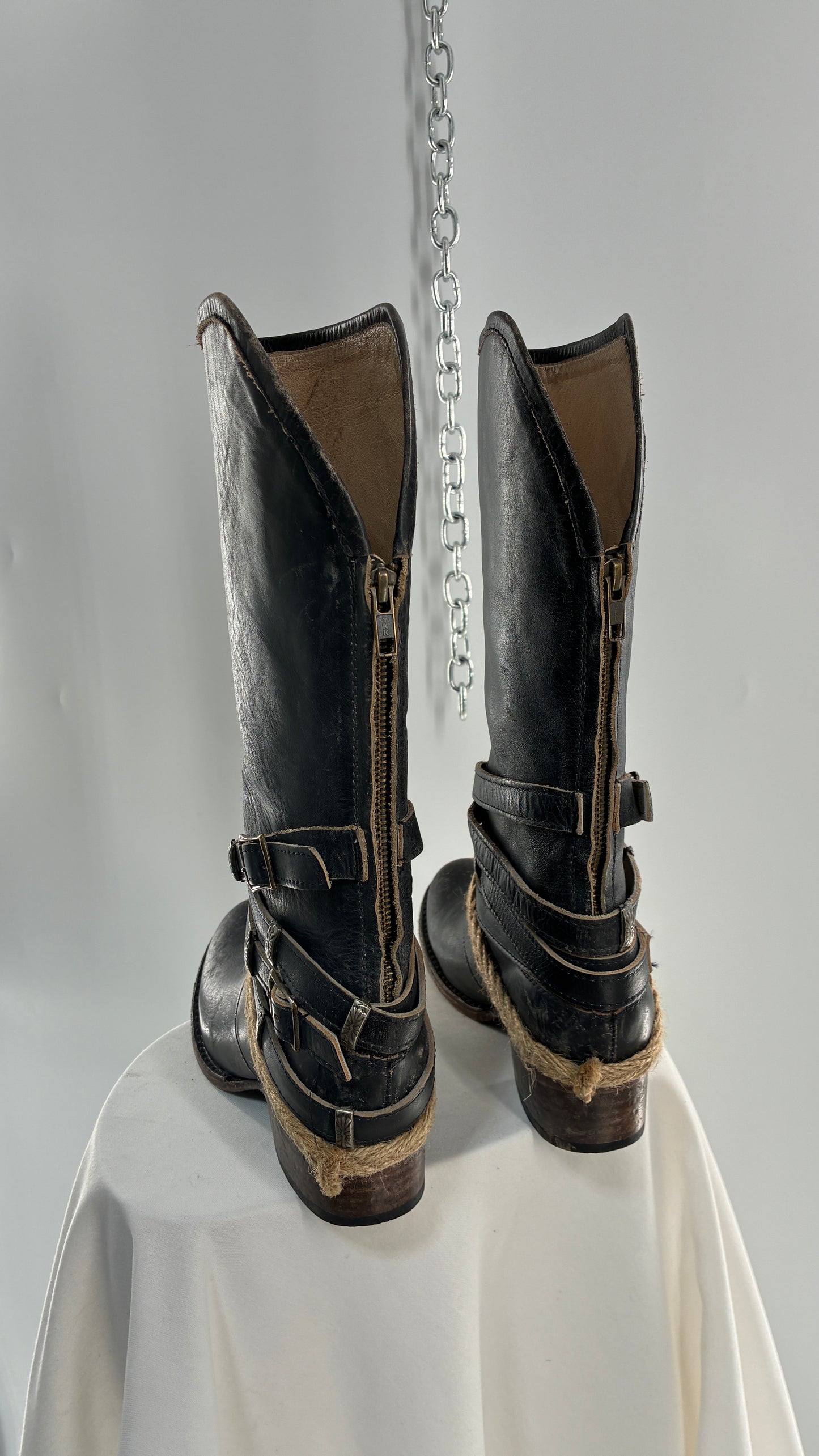 Vintage FREEBIRD Drove Distressed Black Leather Boot with Buckle Detailing (8)