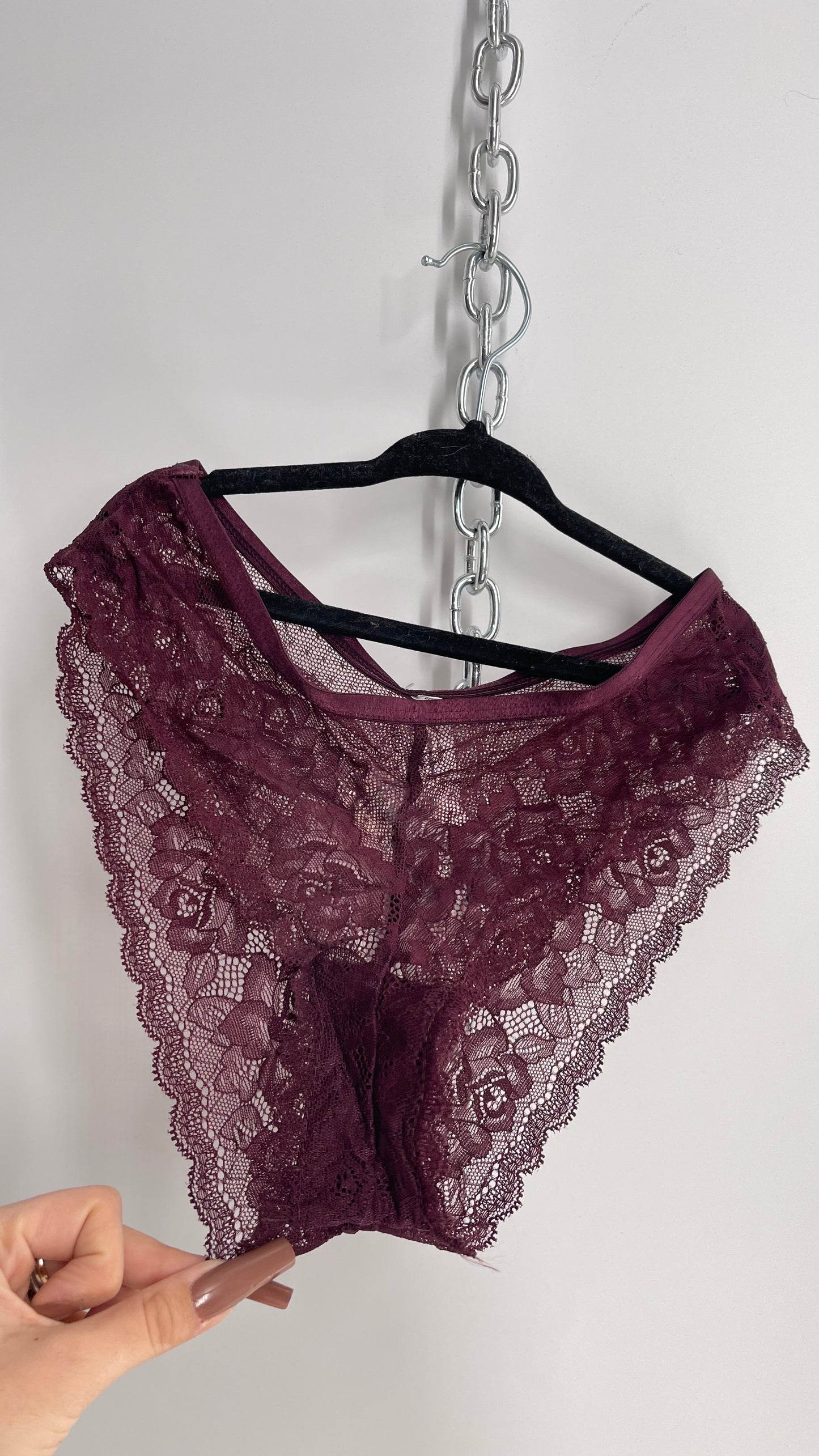 Out From Under Burgundy Lace Panty (Small)