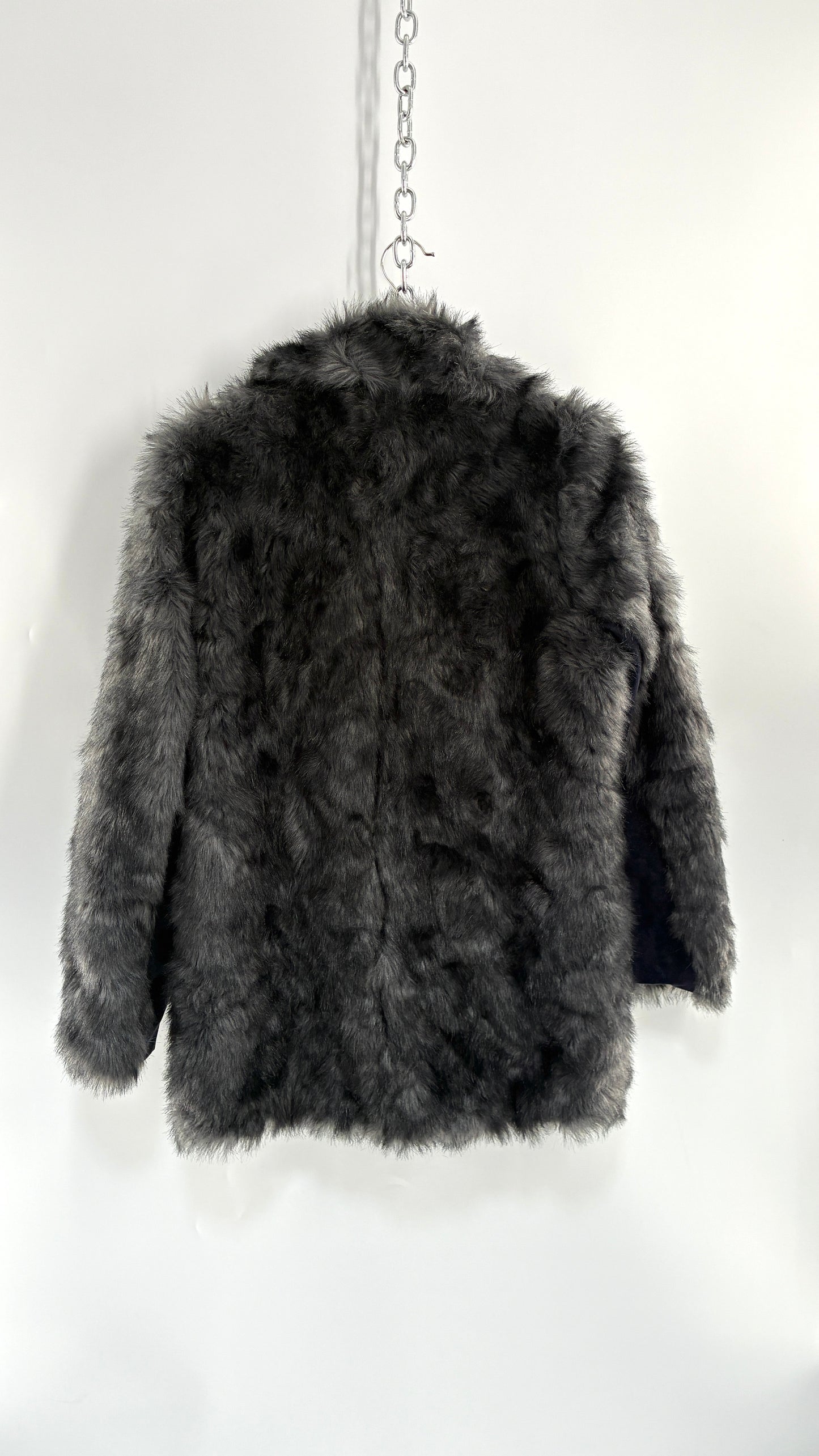 H&M Grey Boxy Fur Coat with Tags Attached (10)