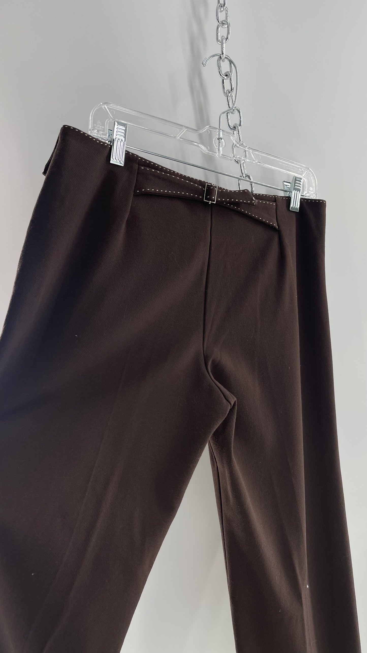 VINTAGE Max Studio Chocolate Low Rise Kick Flare Trouser with Back Buckle and Cross Over Side Details (0)