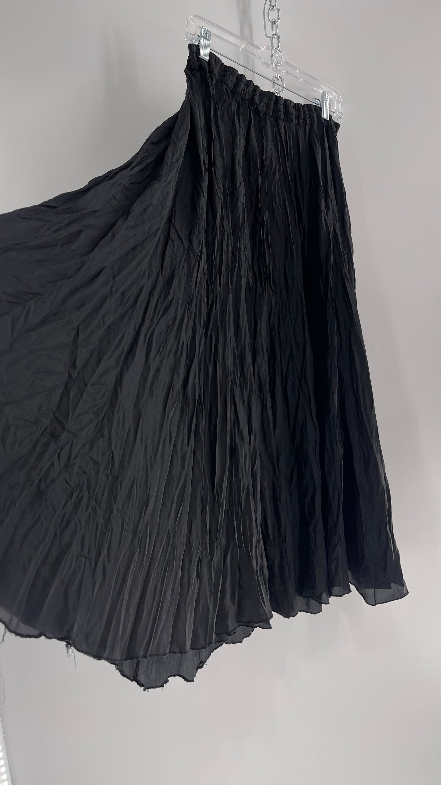 Vintage Adrian Jordan Black Full Length Crinkle Skirt 100% Silk (18/20)