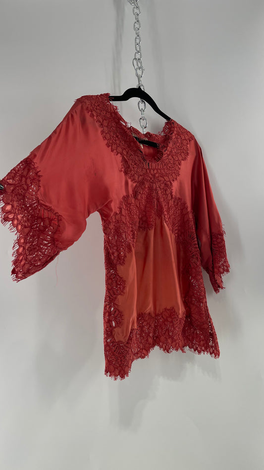 Moulinette Soeurs Vetements Silky Blouse with Thick Scalloped Lace Trim (XS)