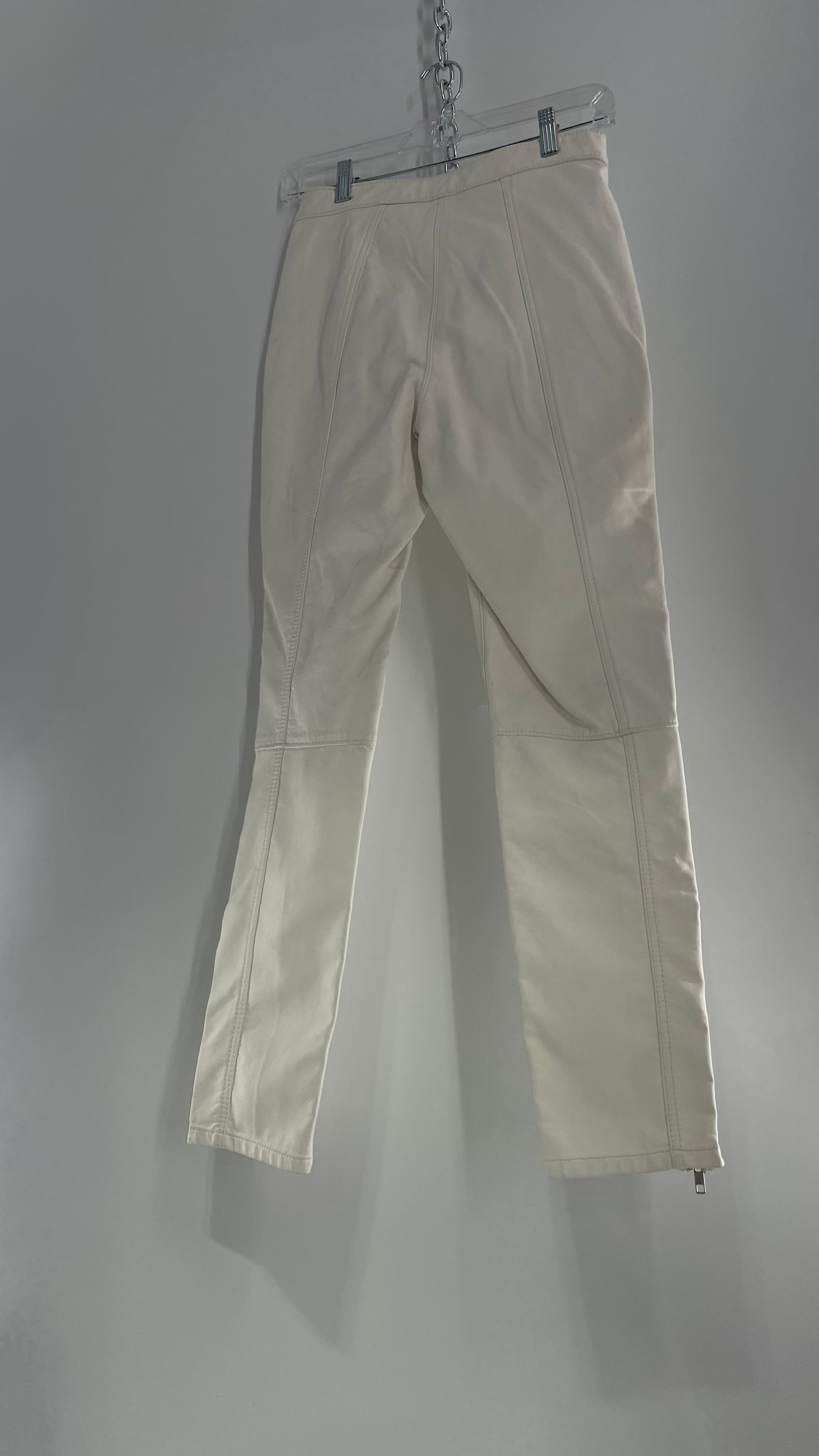 Free People Off White Vegan Leather Zipper Ankle, Pleated Panels Moto Pant (2)