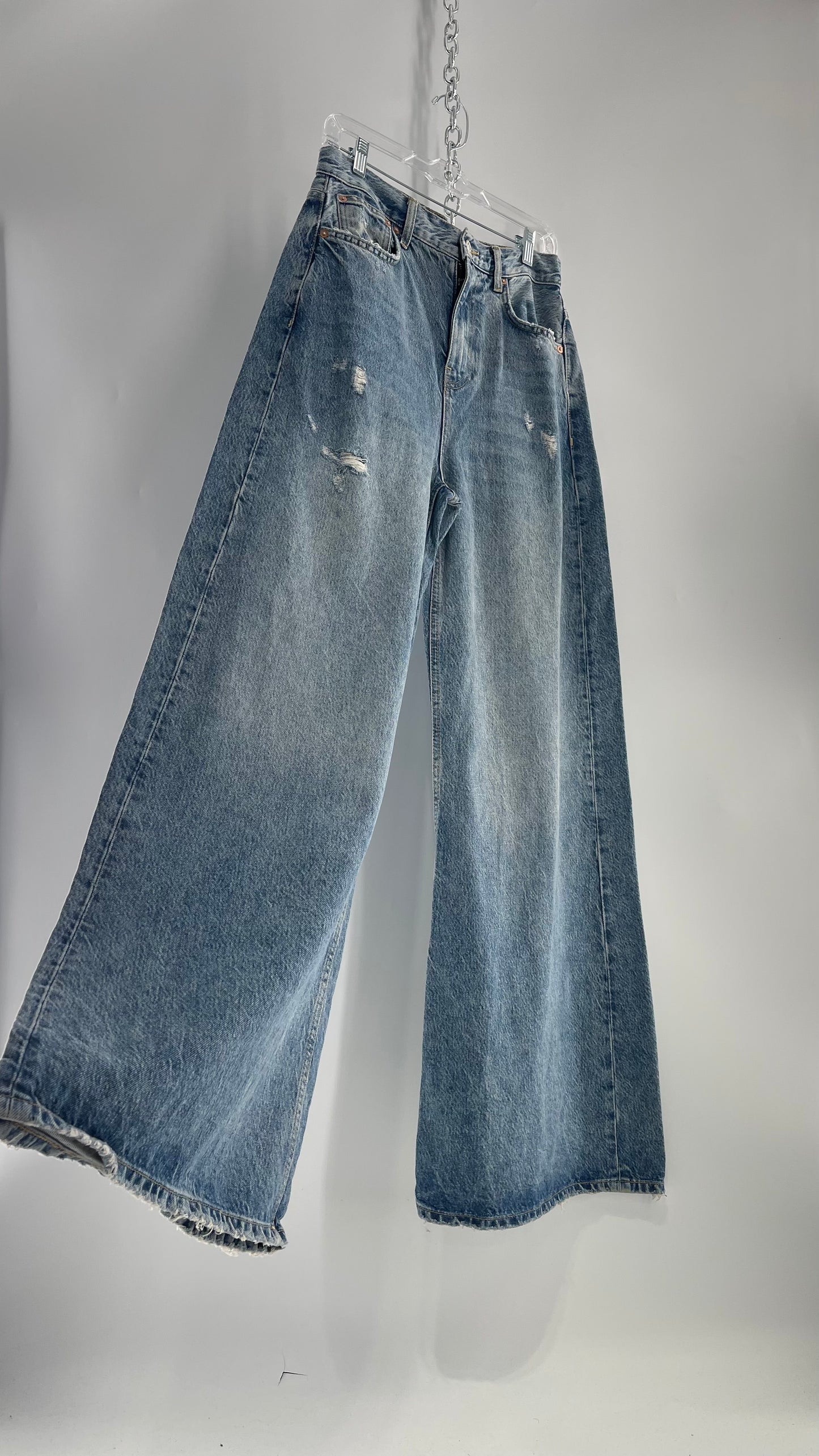 Free People Medium Wash Wide Leg Jeans with Some Distressing and Tags Attached (29)