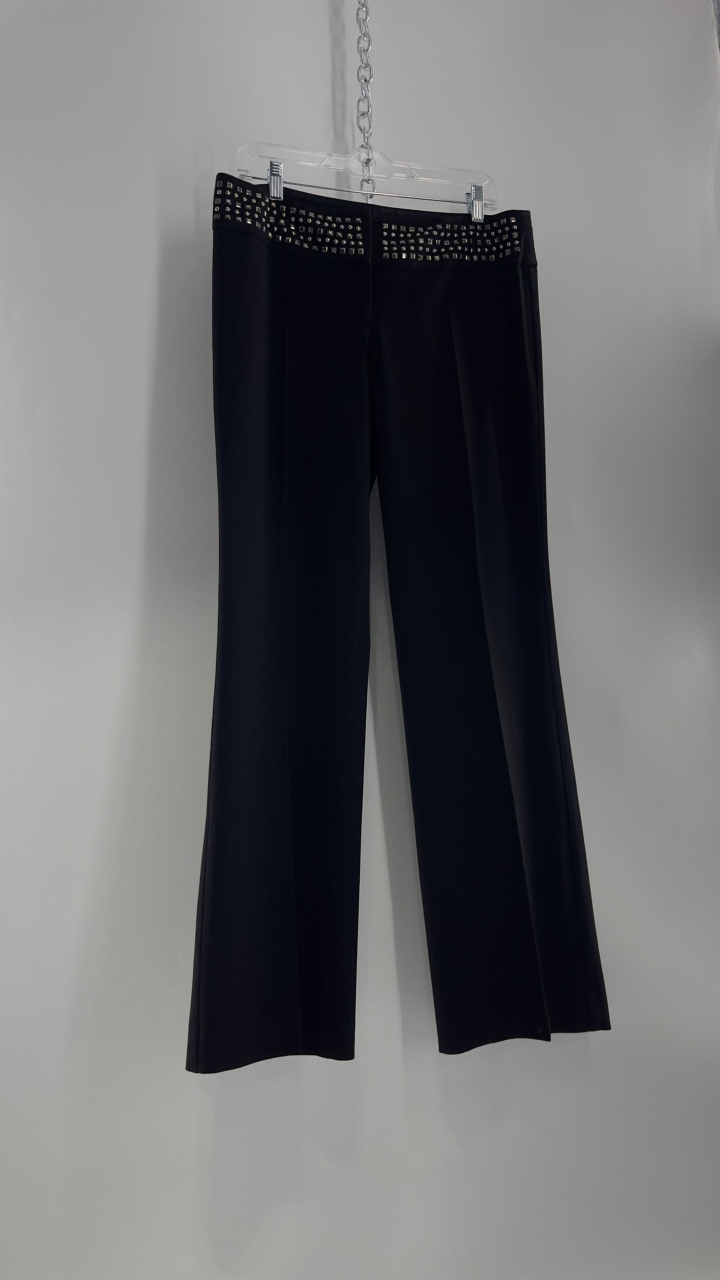 VINTAGE Express Black Low Waist Trouser with Studded Waistline and Kickflare Hem (8)