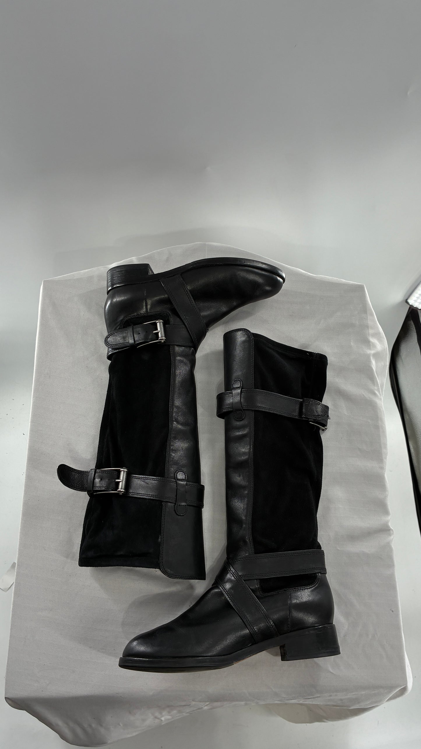 Vintage Cole Haan Black Leather Knee High Boots with Buckle Detailing (7.5)