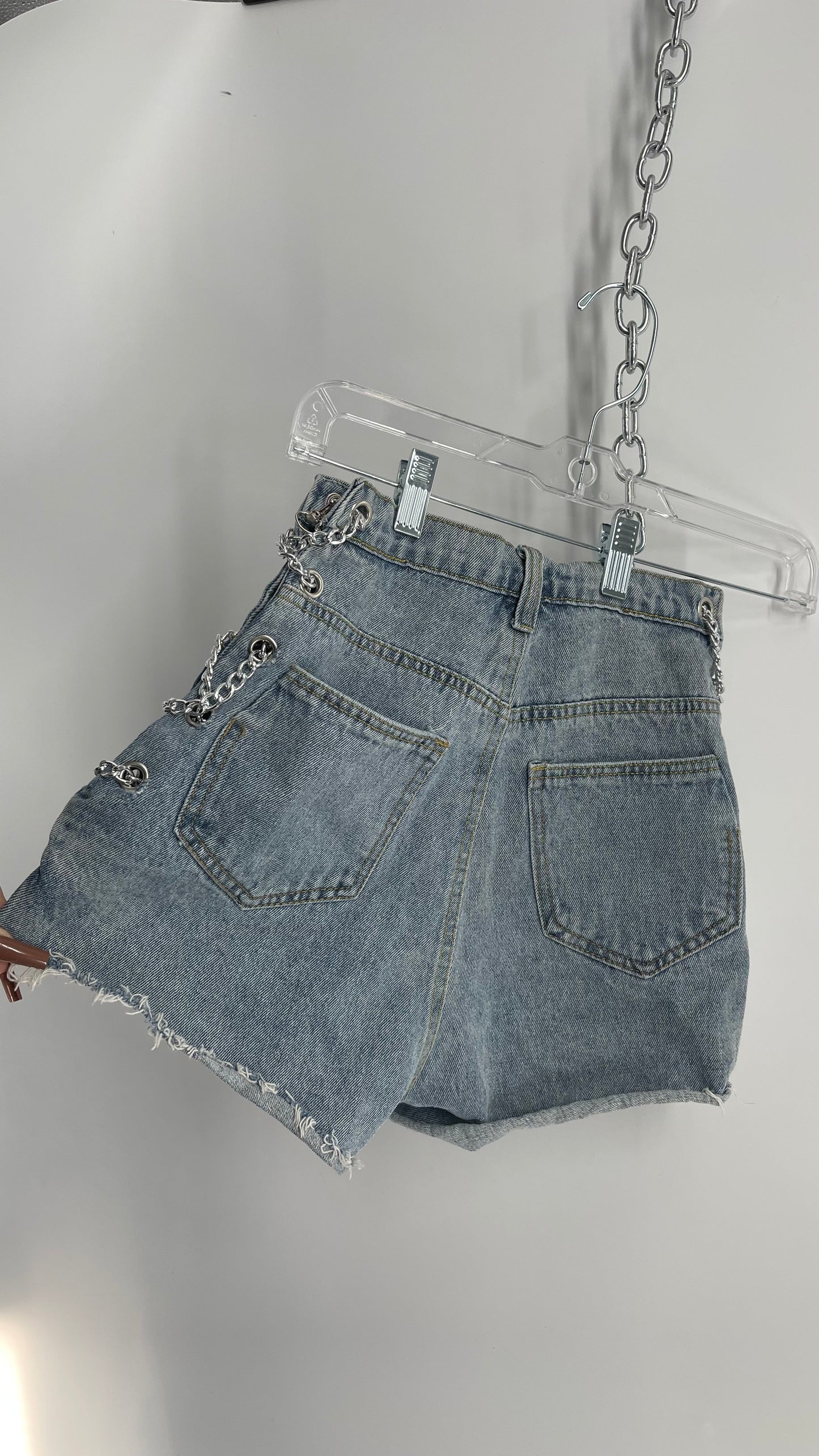 Vintage High Waisted Open, Chain Side Denim Shorts (Small)