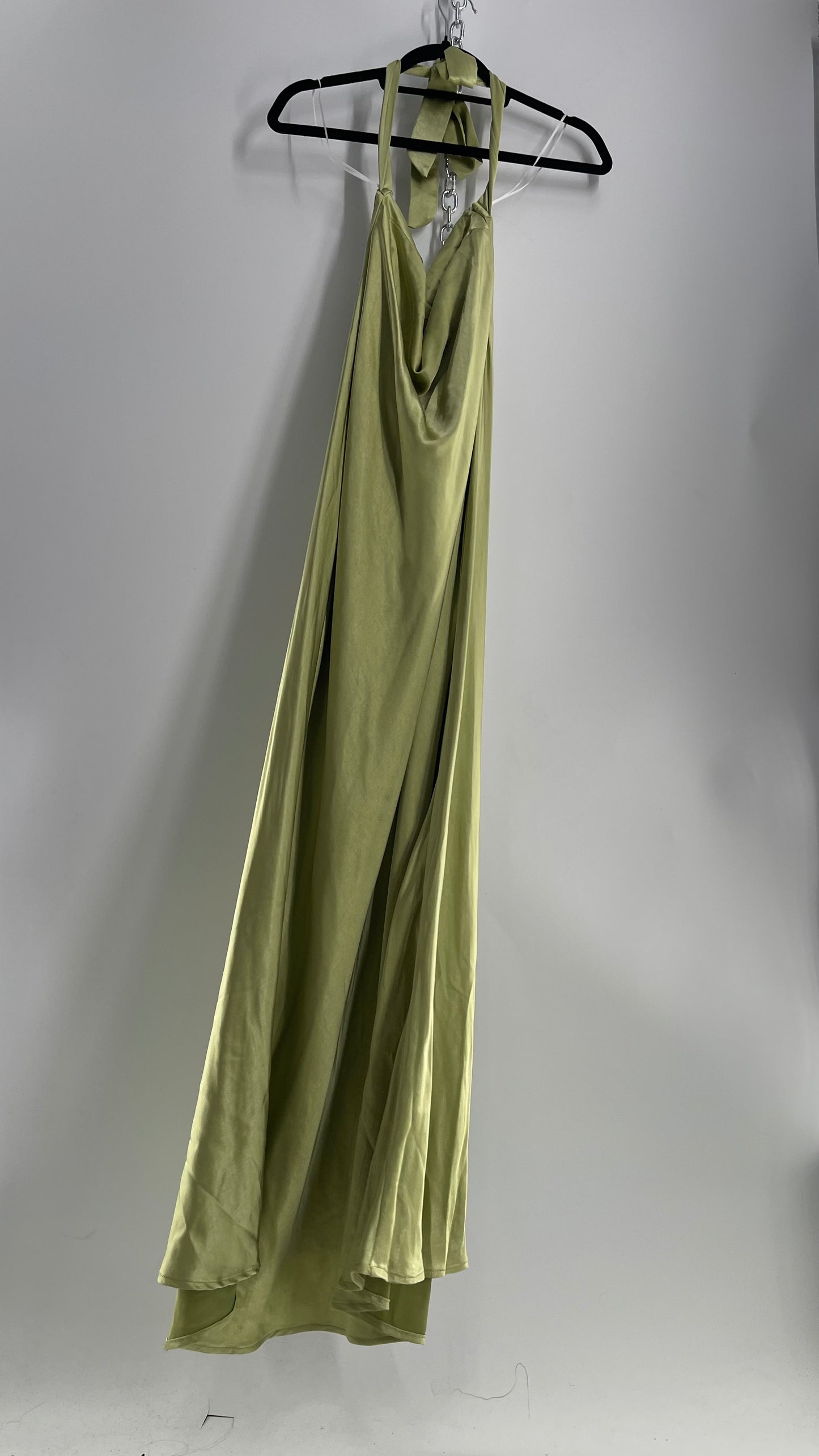 Princess Polly Green Silky Shiny Full Length Gown with Tags Attached (12)