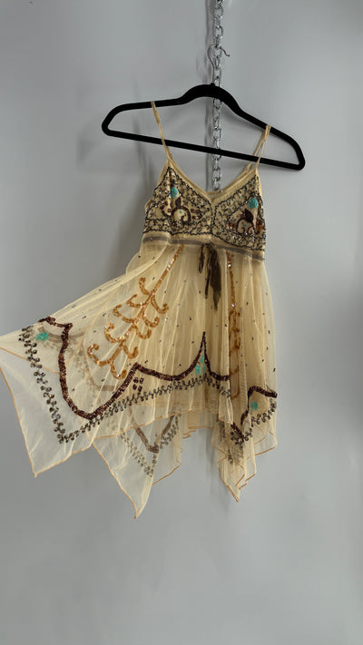Handmade Beige Handkerchief Camisole with Hand Beaded Details (XS)