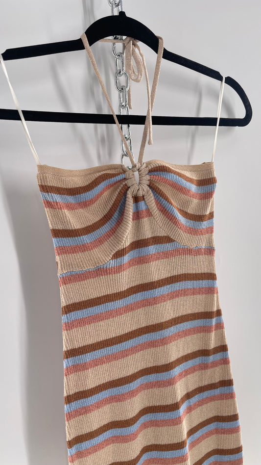 Princess Polly Beige/Blue/Pink Striped Glitter/Tinsel Knit Mini Dress (XS/S)