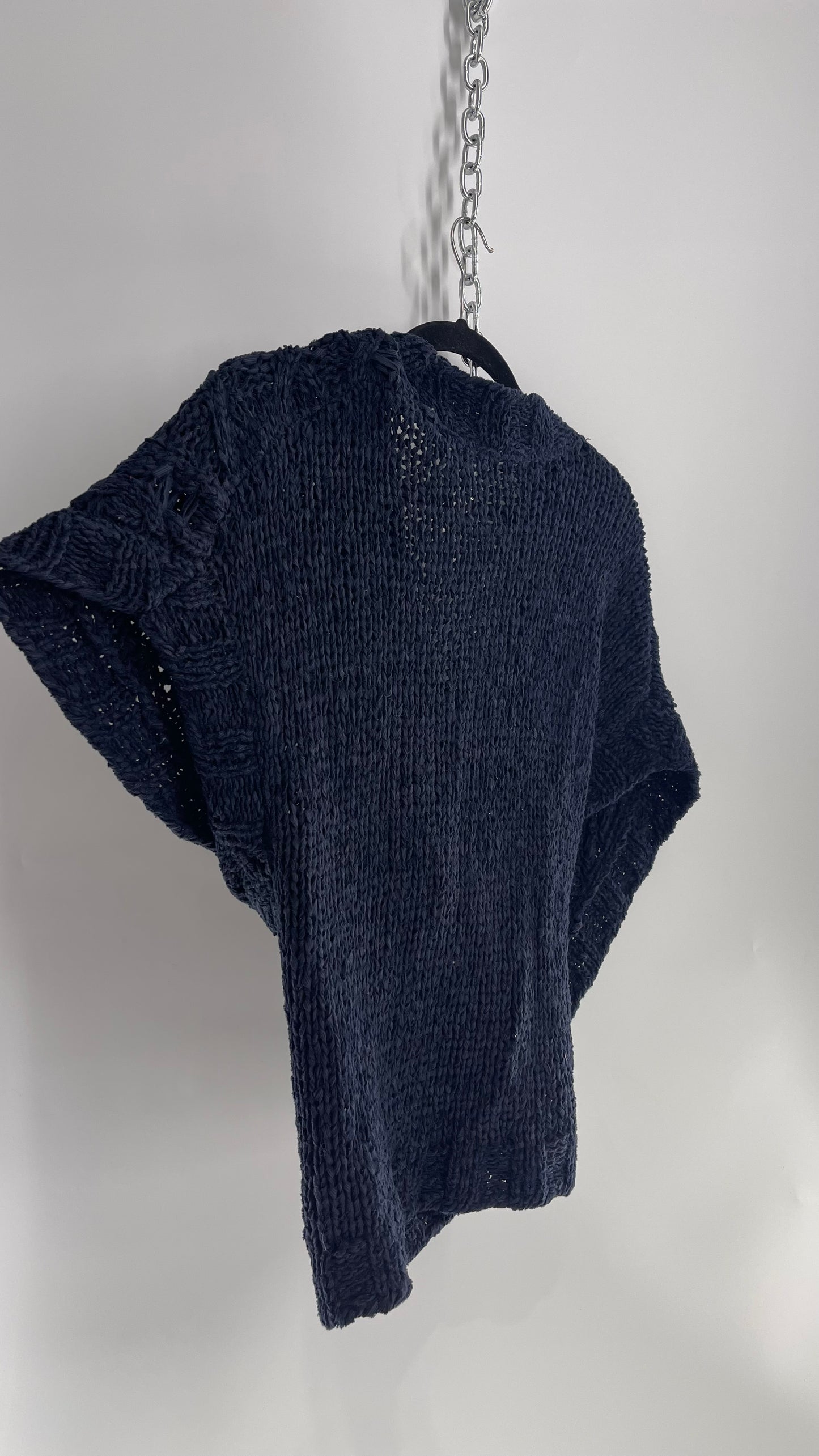 Anthropologie Knitted and Knotted Navy Blue Cross Over Sweater (XS/S)