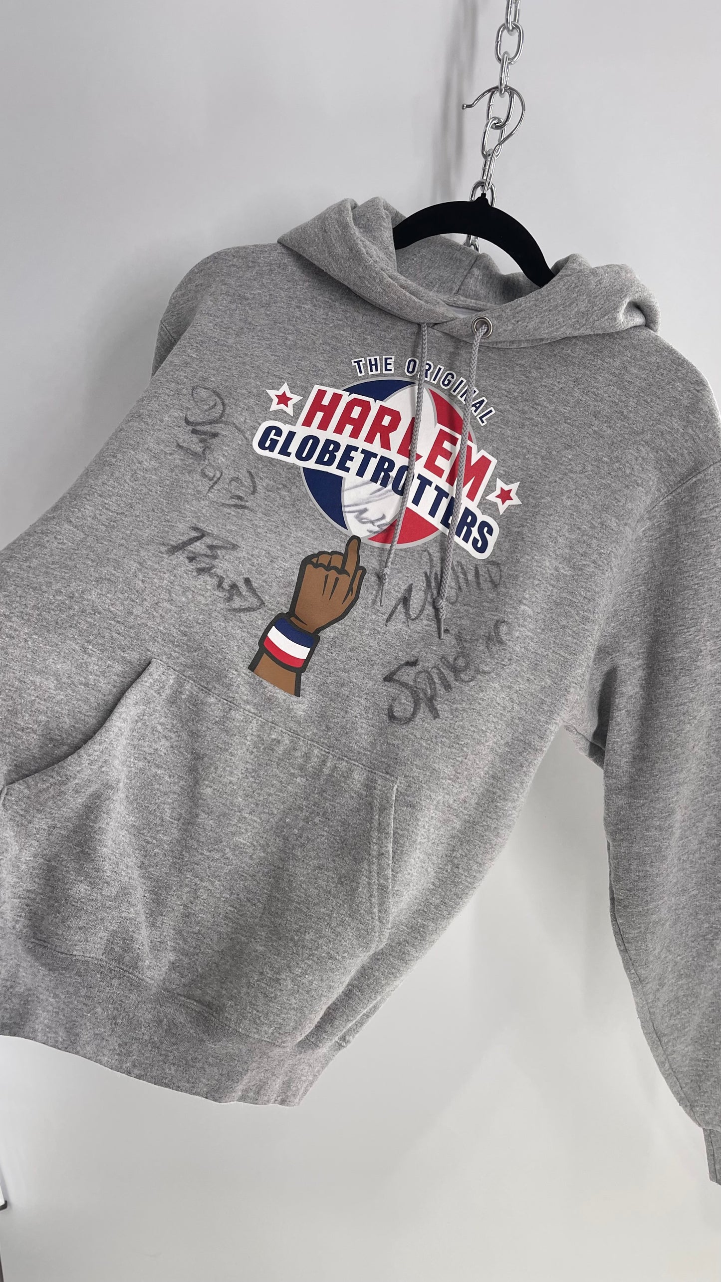 Vintage Signed Autographed Harlem Globe Trotters Grey Hoodie (Small)