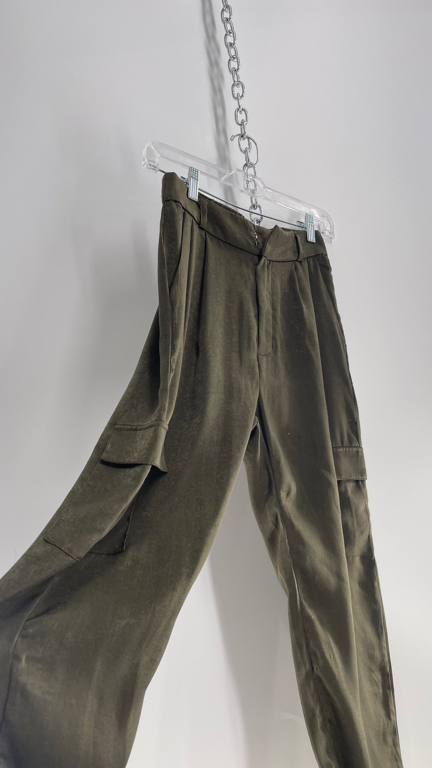 Urban Outfitters Olive Green Silky Cargo Pant  (XS)