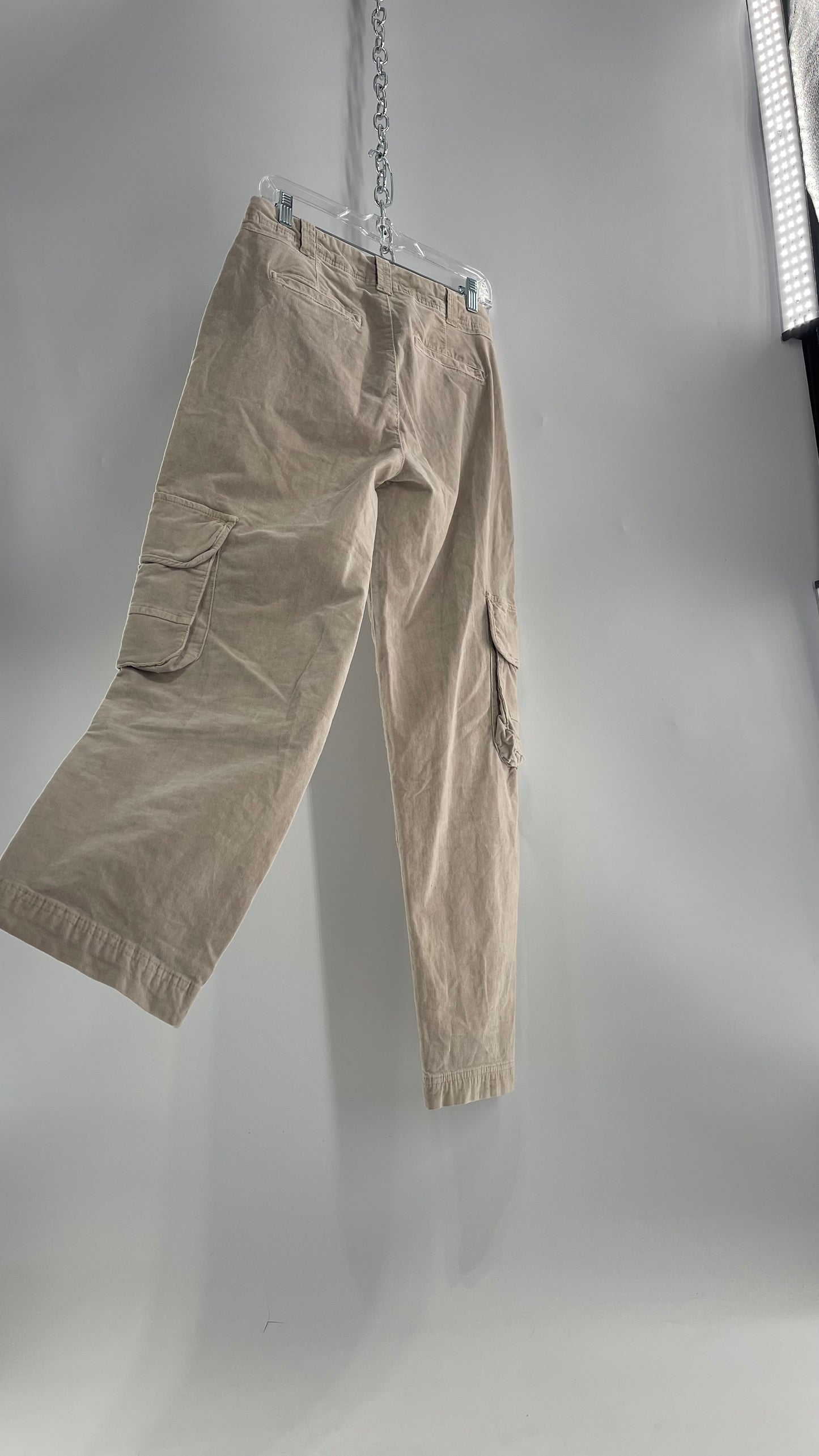 Free People Ultra Soft Velvet/Corduroy Gray/Beige Baggy Cargos with Side Pockets (2)