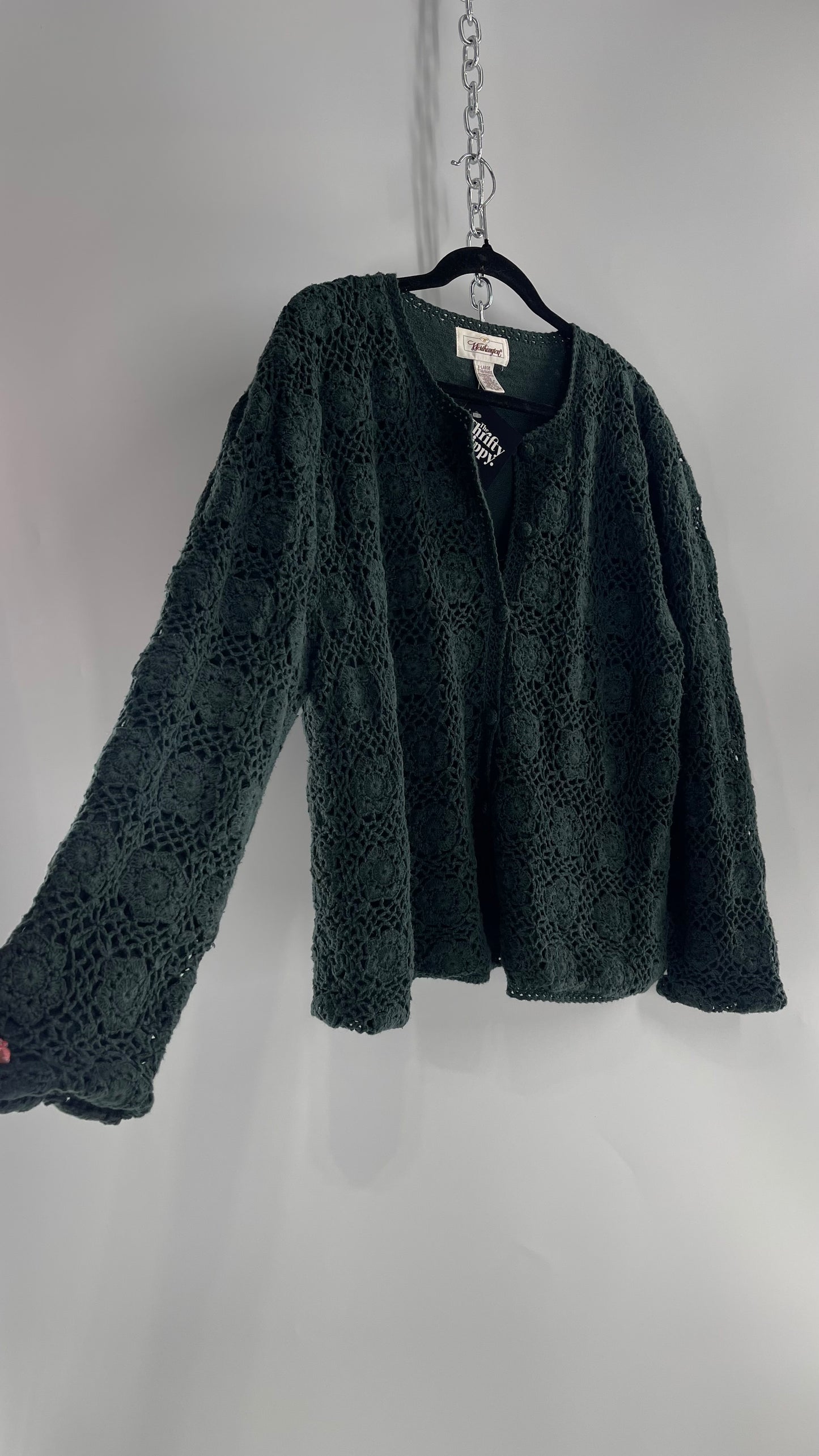 Vintage Dark Green Crochet Cardigan Sweater