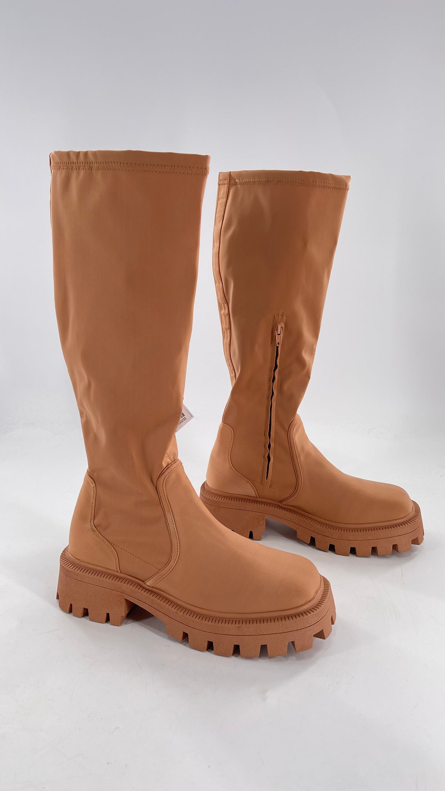 Urban Outfitters Tan Knee High Square Toe Sock Boot (8)