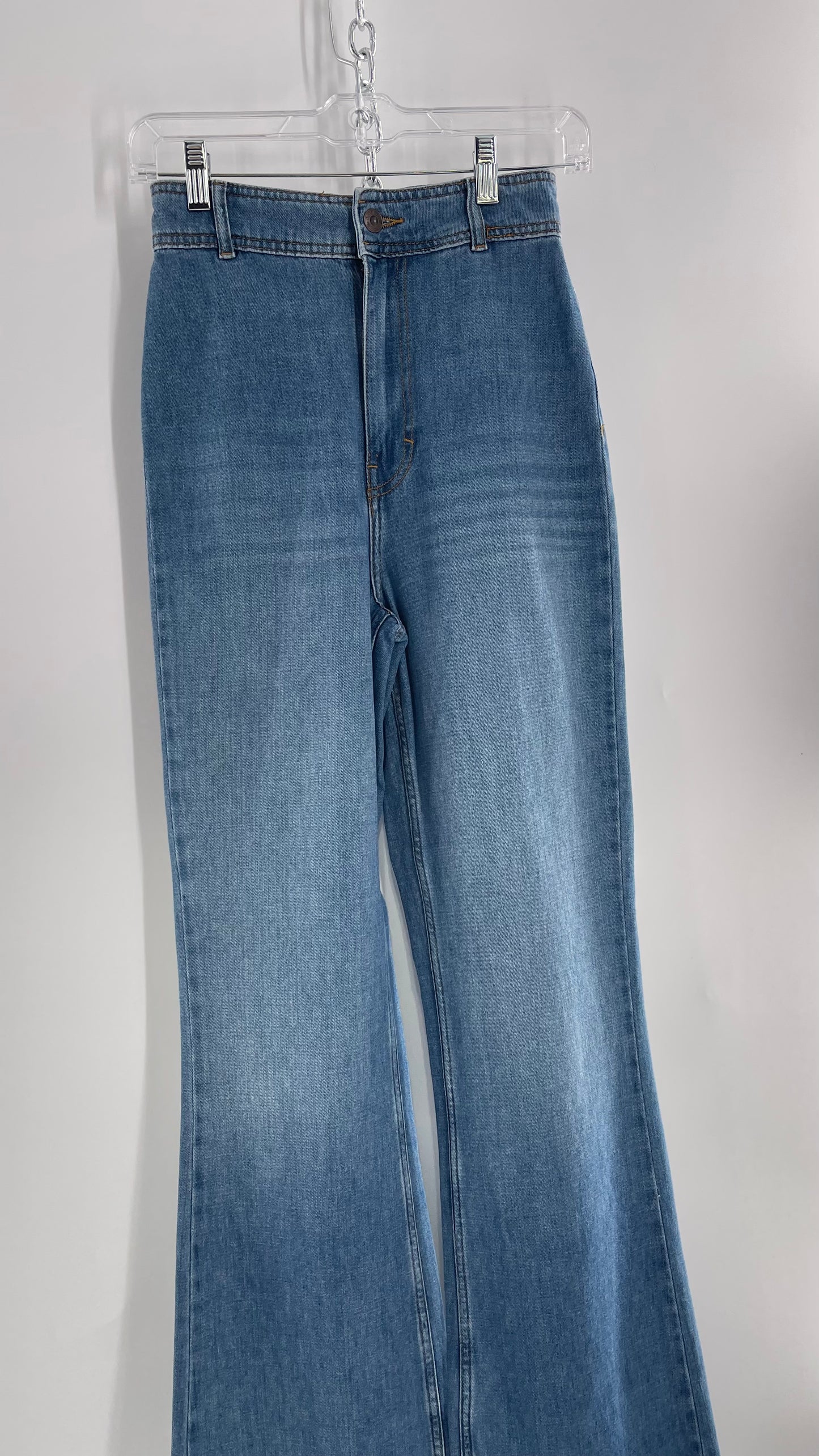 Free People Light Wash High Waisted Wide Leg Jeans (25)