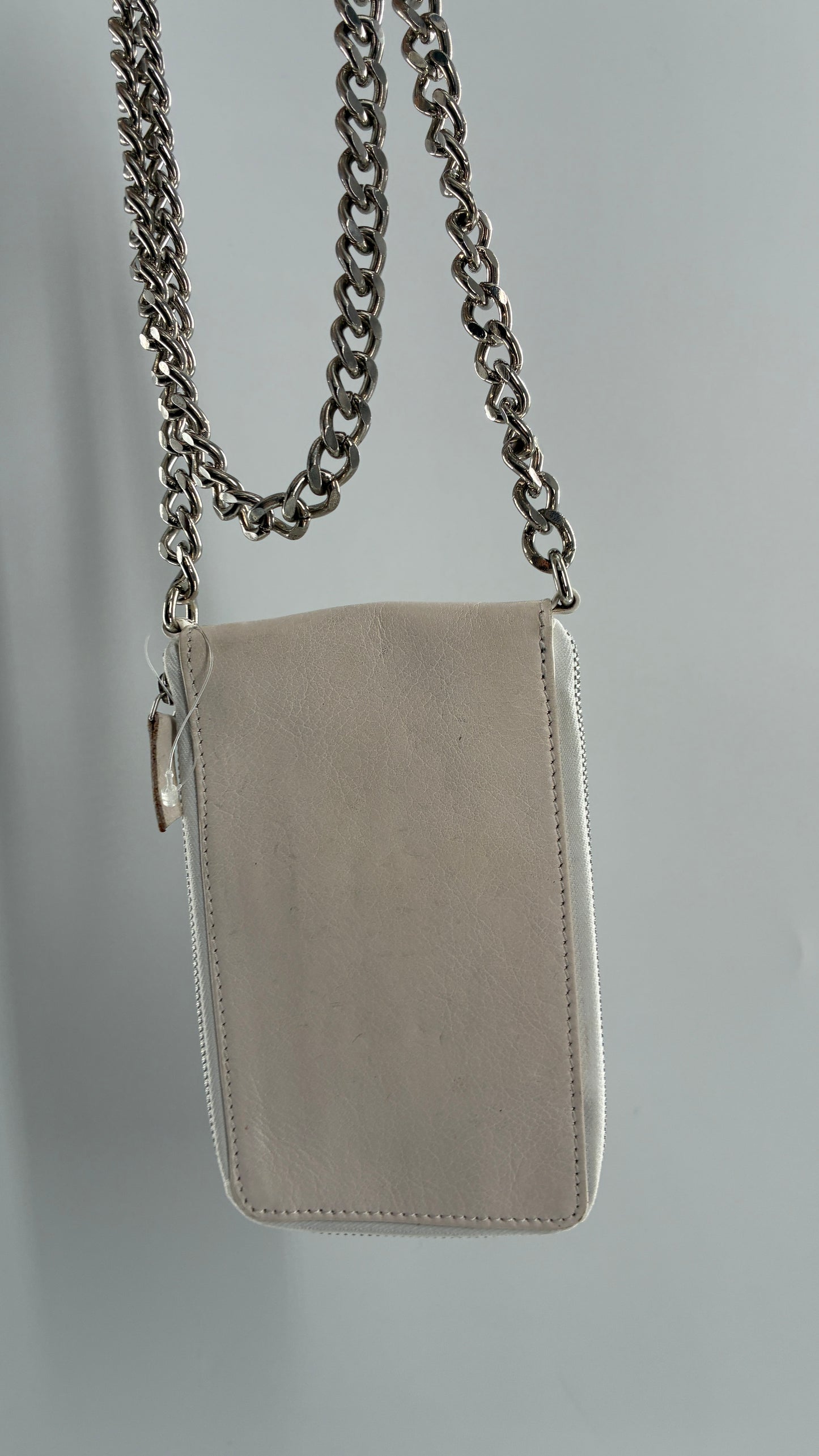 Free People Off White Leather Phone Purse with Heavy Metal Chain Strap