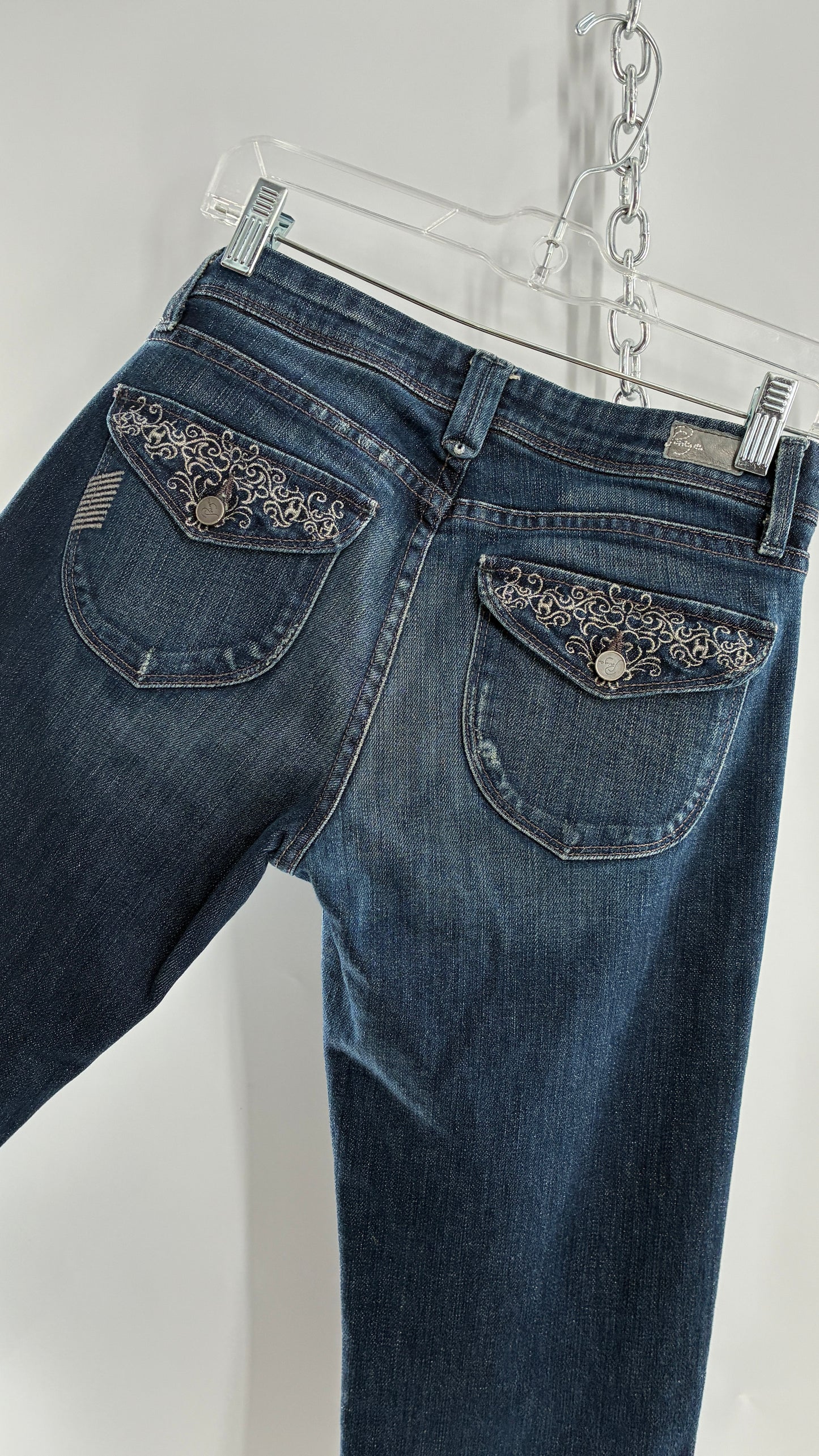 Vintage PAIGE Kick Flare Jeans with Embroidered Pockets (27)