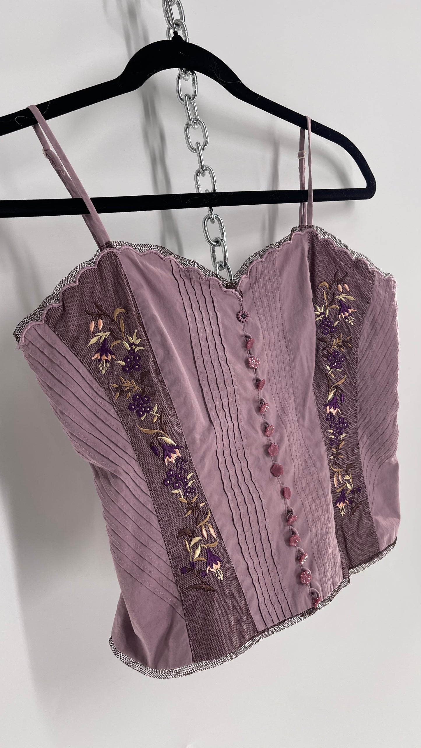 Vintage Elevenses Purple Embroidered Button Front Camisole (4)