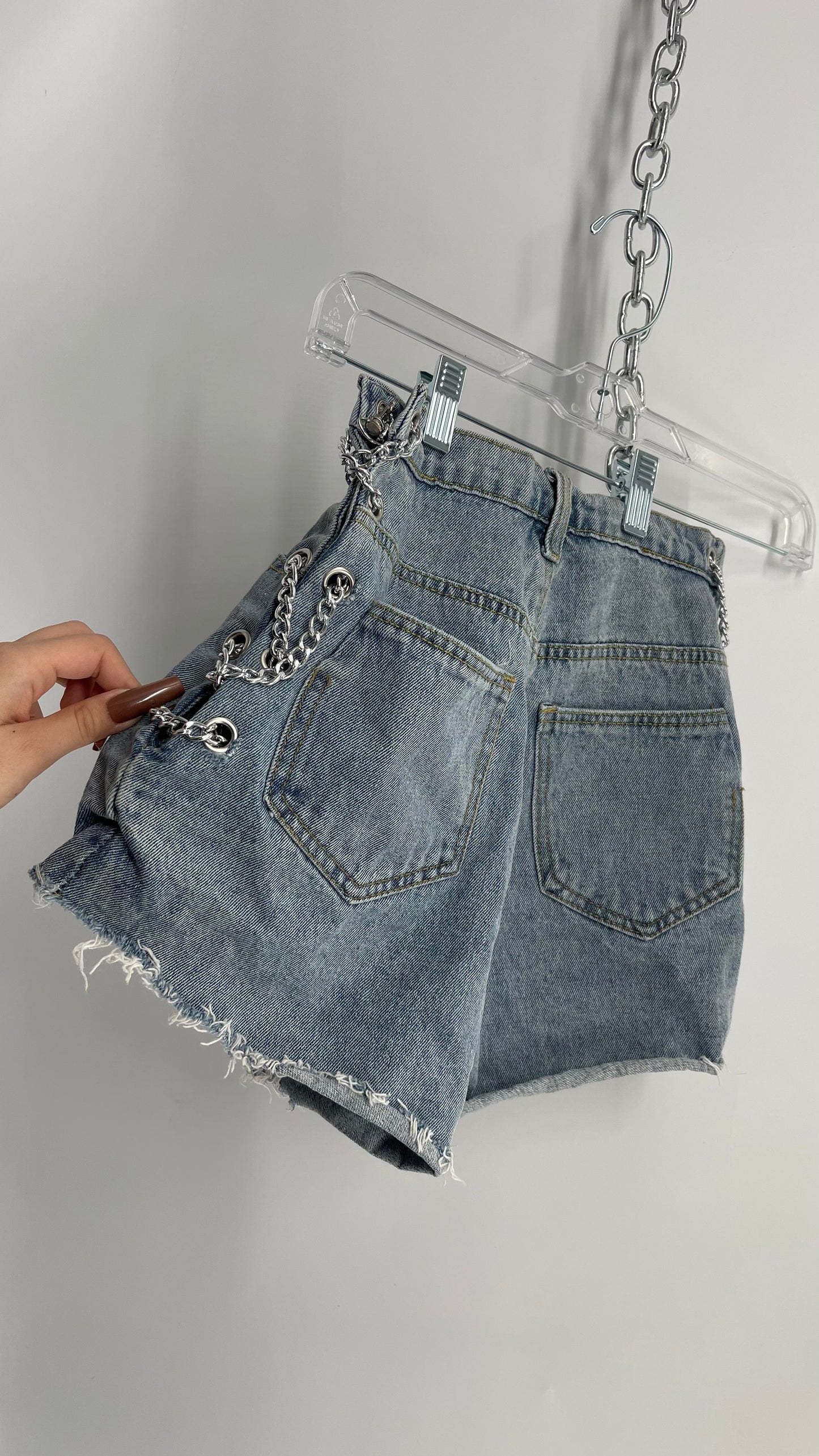 Vintage High Waisted Open, Chain Side Denim Shorts (Small)