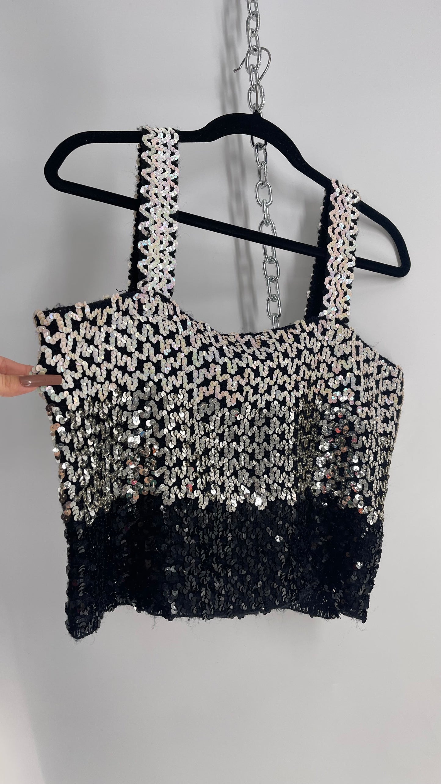 Vintage Montgomery Ward Sequin Black and White Knit Tank (large)