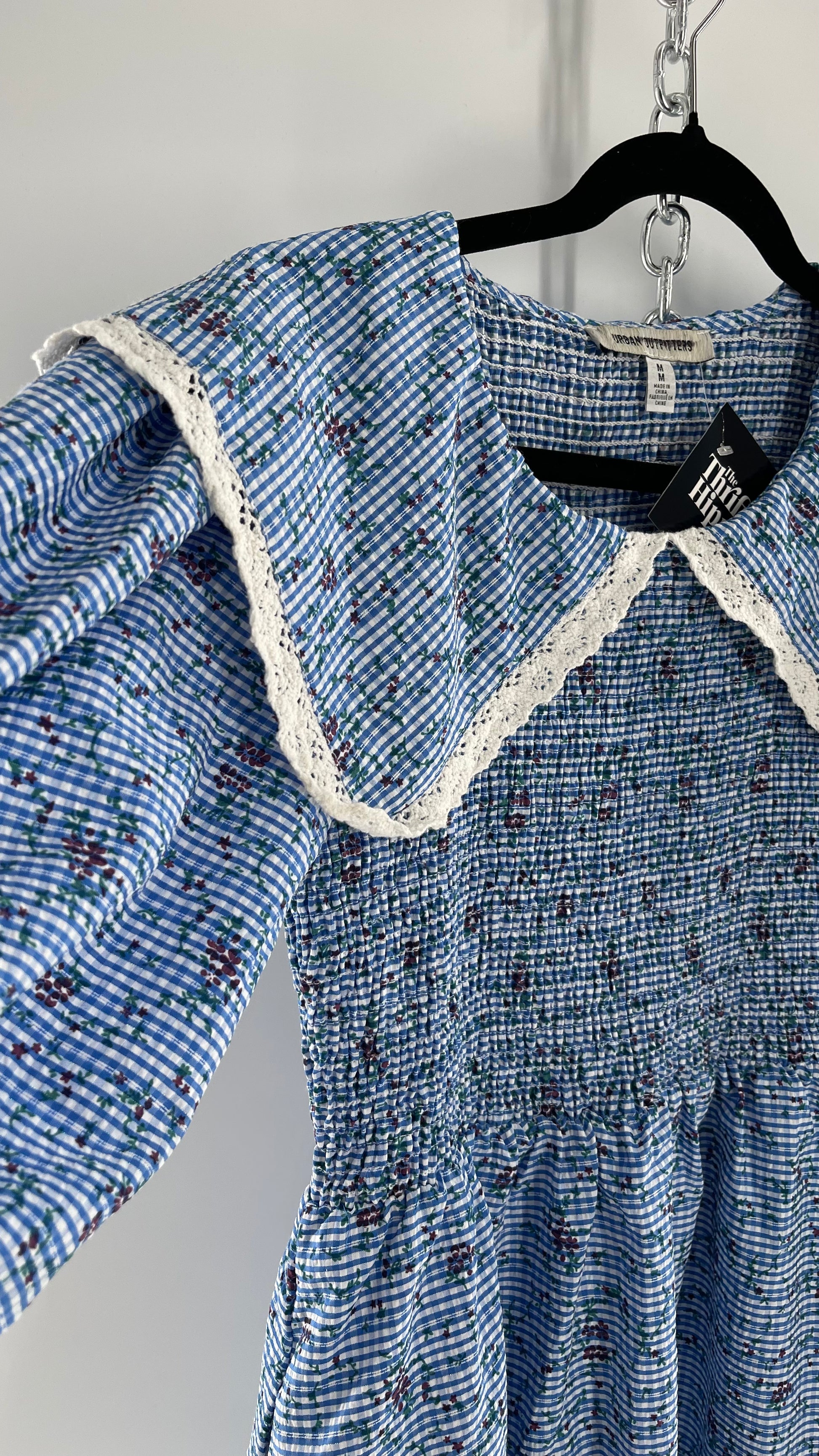 Urban Outfitters Blue Gingham Babydoll Dress with Lace Trim Collar and The Thrifty Hippy Urban Outfitters Blue Gingham Babydoll Dress with Lace Trim Collar and The Thrifty Hippy
