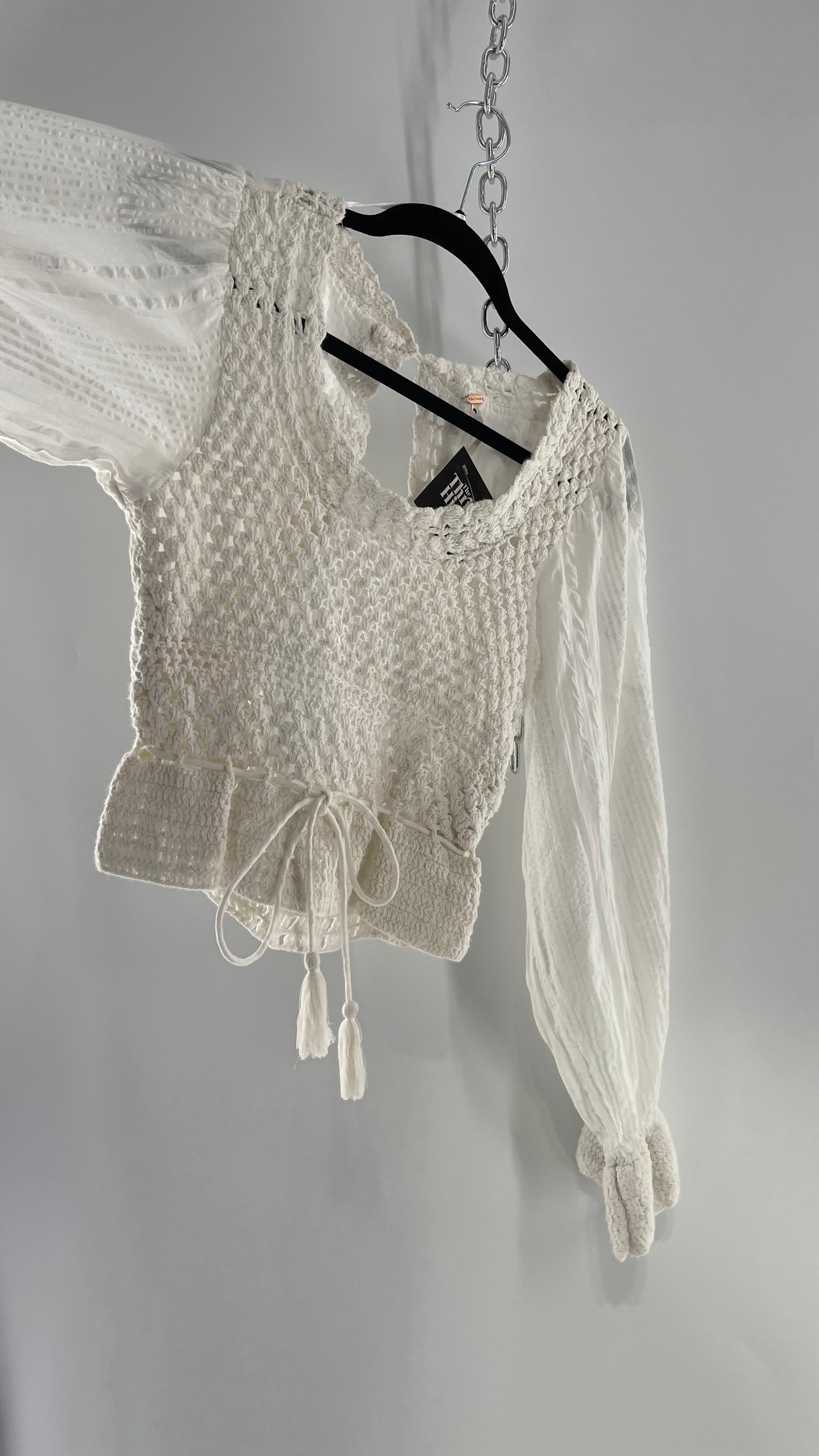 Free People White Crochet “Megan” Top (Small)
