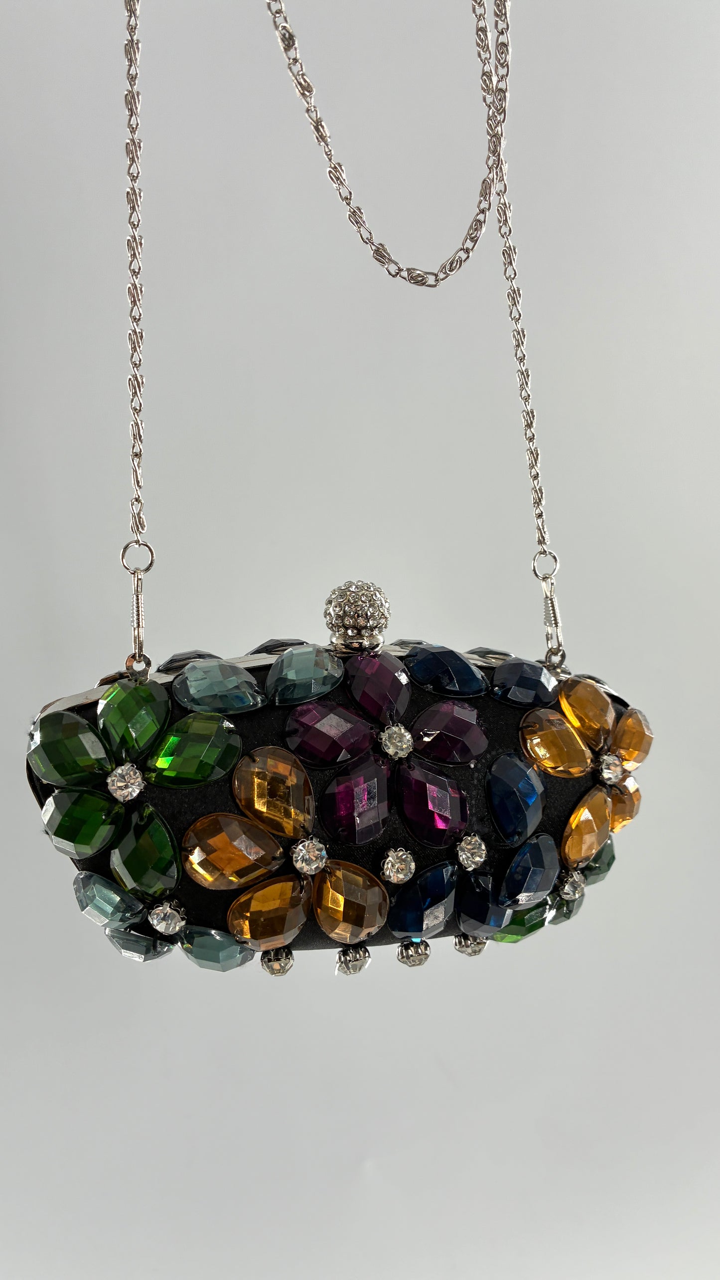 Vintage Black Clutch with Colorful Oversized Stones