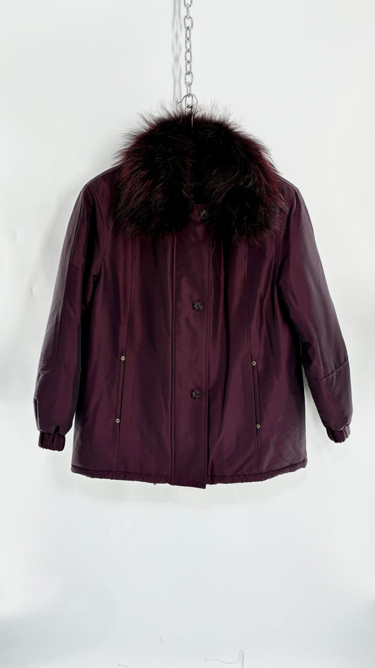 Vintage FLEET STREET Metallic Iridescent Purple Jacket with Exaggerated Genuine Fur Collar (Medium)