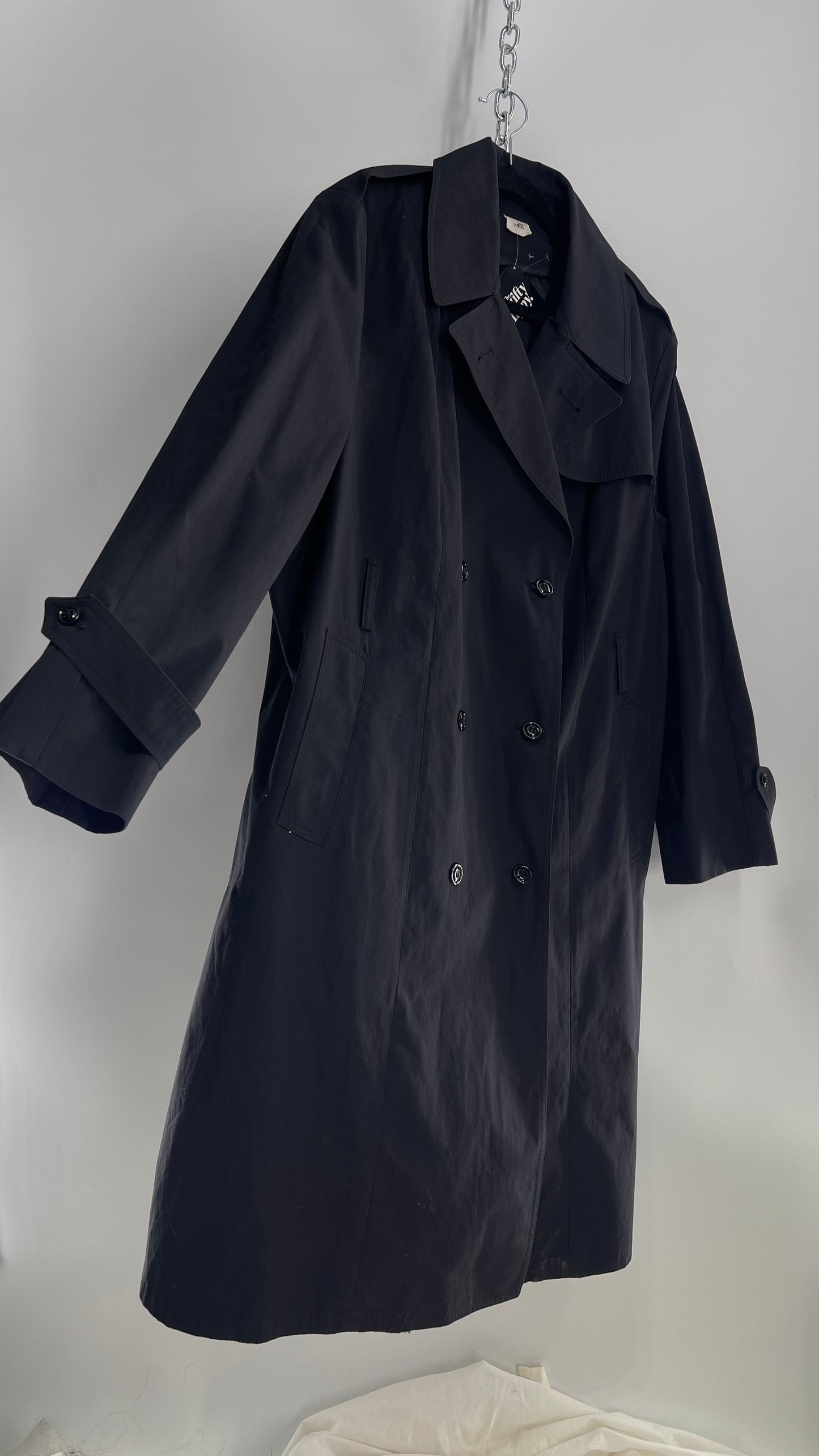 Vintage Black Industrial Style Canvas Trench Coat without Belt (Large)