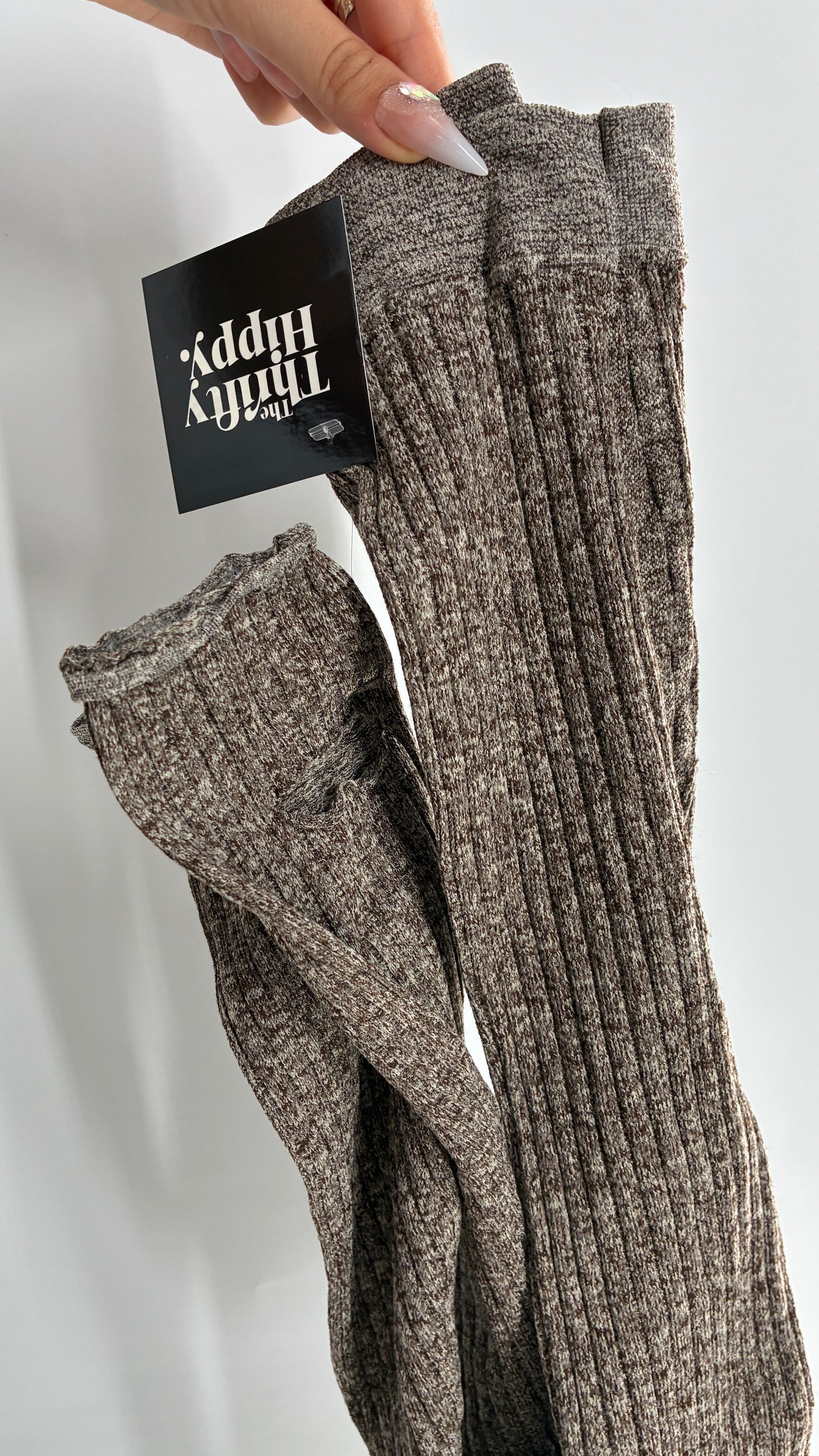 NWOT Brown Taupe Ribbed Knit Footless Tights