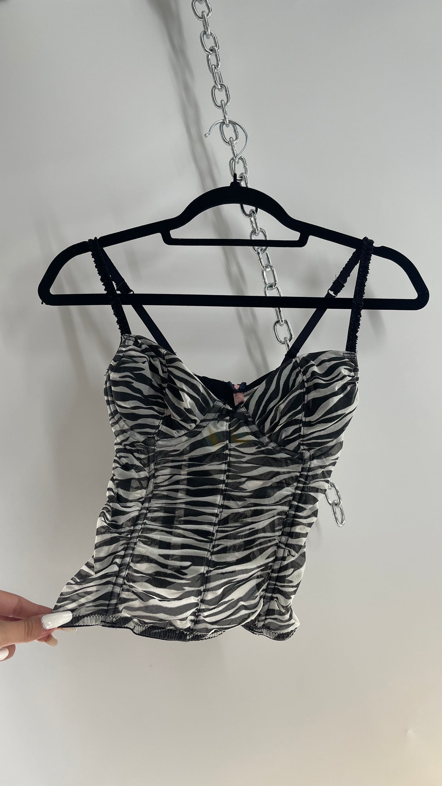 Deadstock Vintage Zebra Corset with Ruched Bodice and Tags Attached (Small)