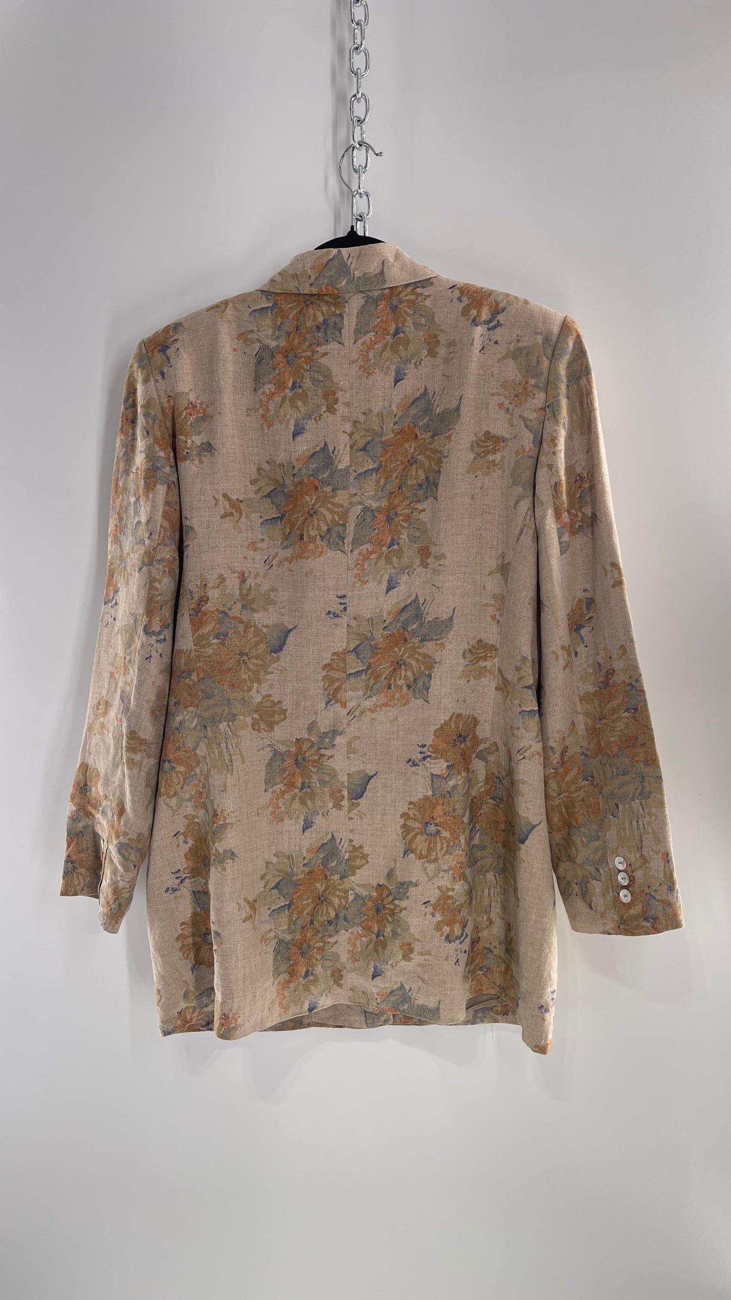 Vintage Jennifer Moore Tan 100% Linen Obscure Muted Autumn Flora Blazer (14/Large)