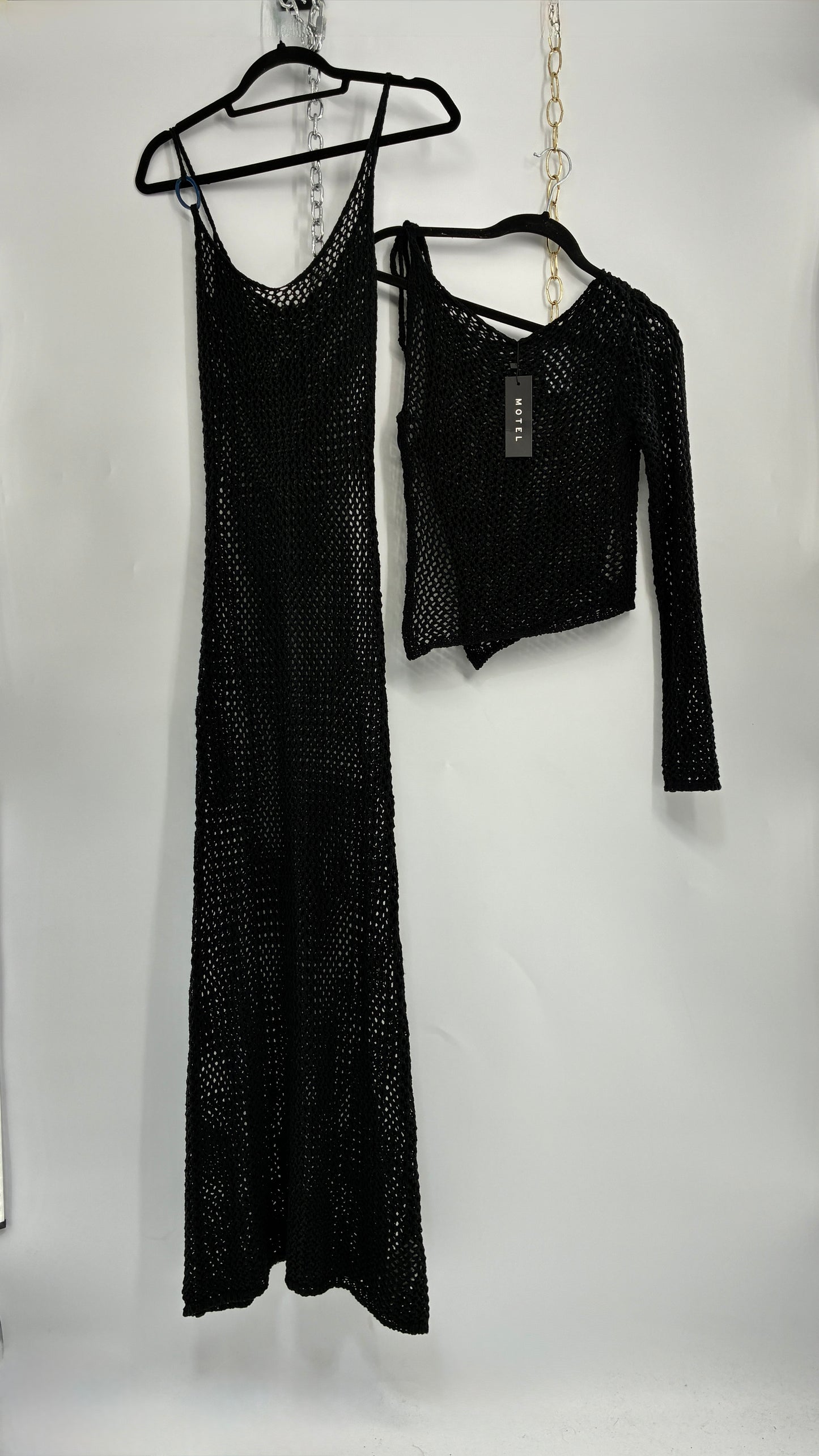 MOTEL Black Crochet Set with Maxi Dress and Matching Top with Tags (XXS)