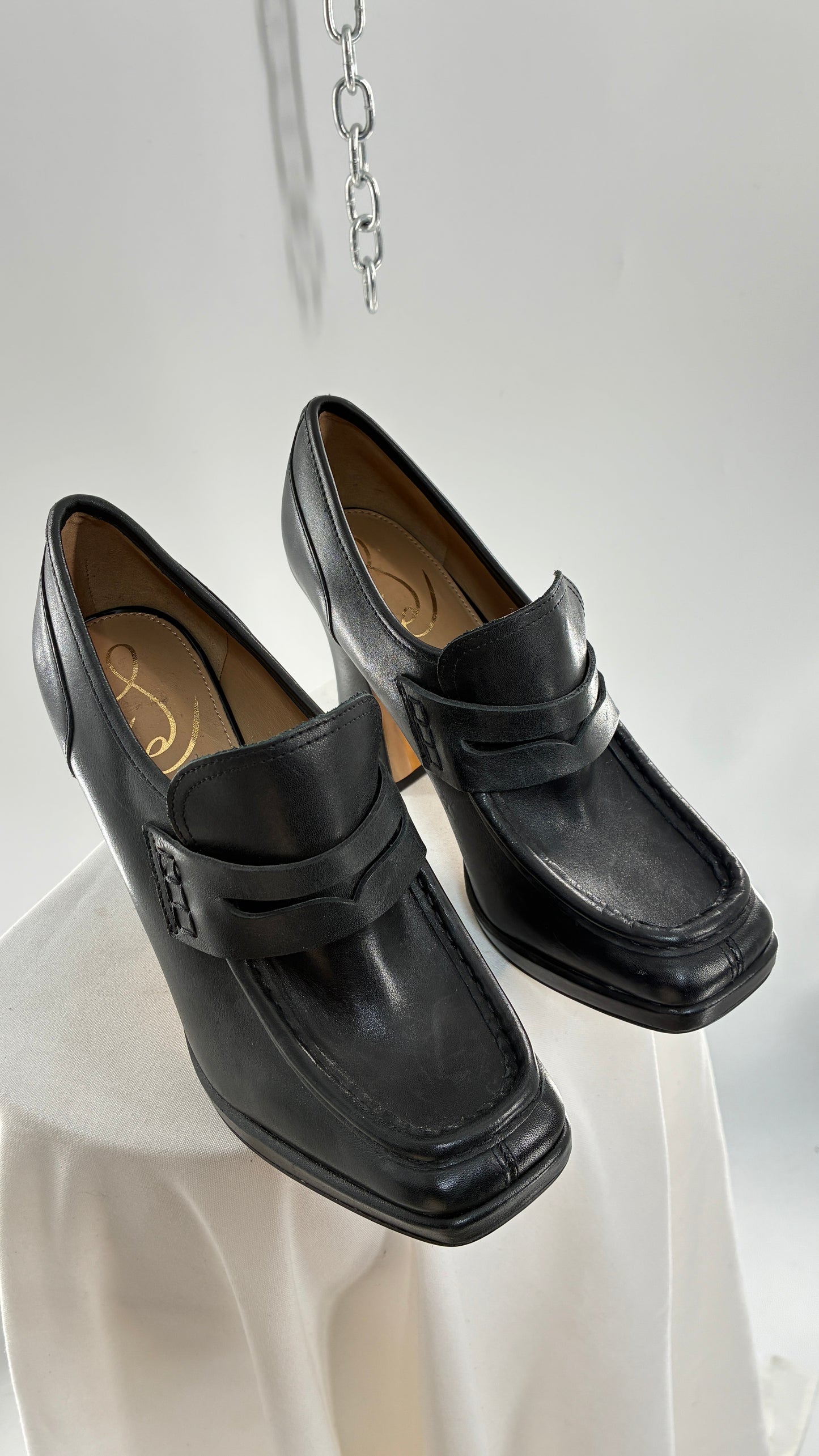 Vintage Sam Edelman Jeanette Black Genuine Leather Chunky Heel Oxfords (9)