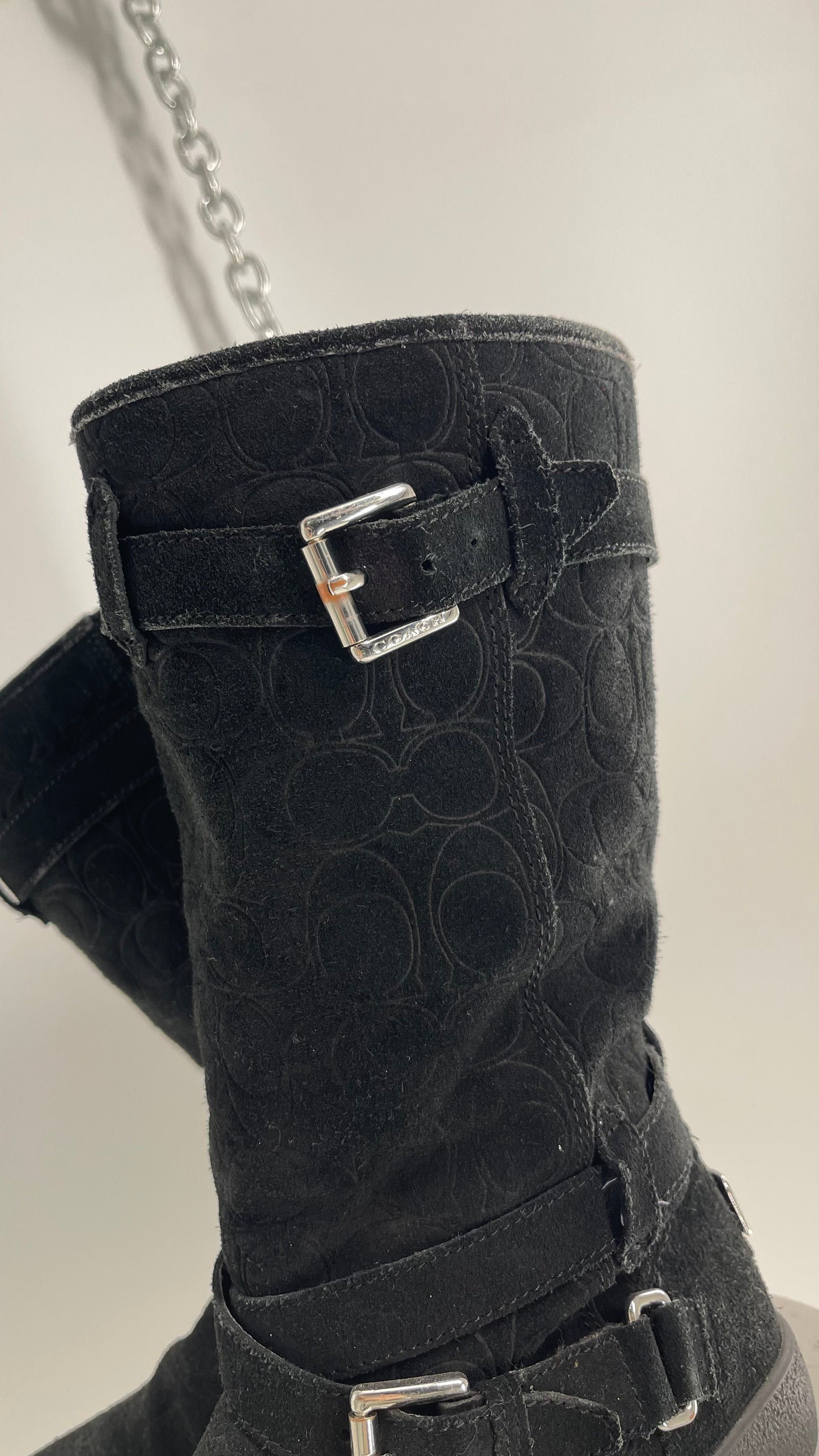 Coach Thelma Black Suede All Over Logo Monogram Boot (6)