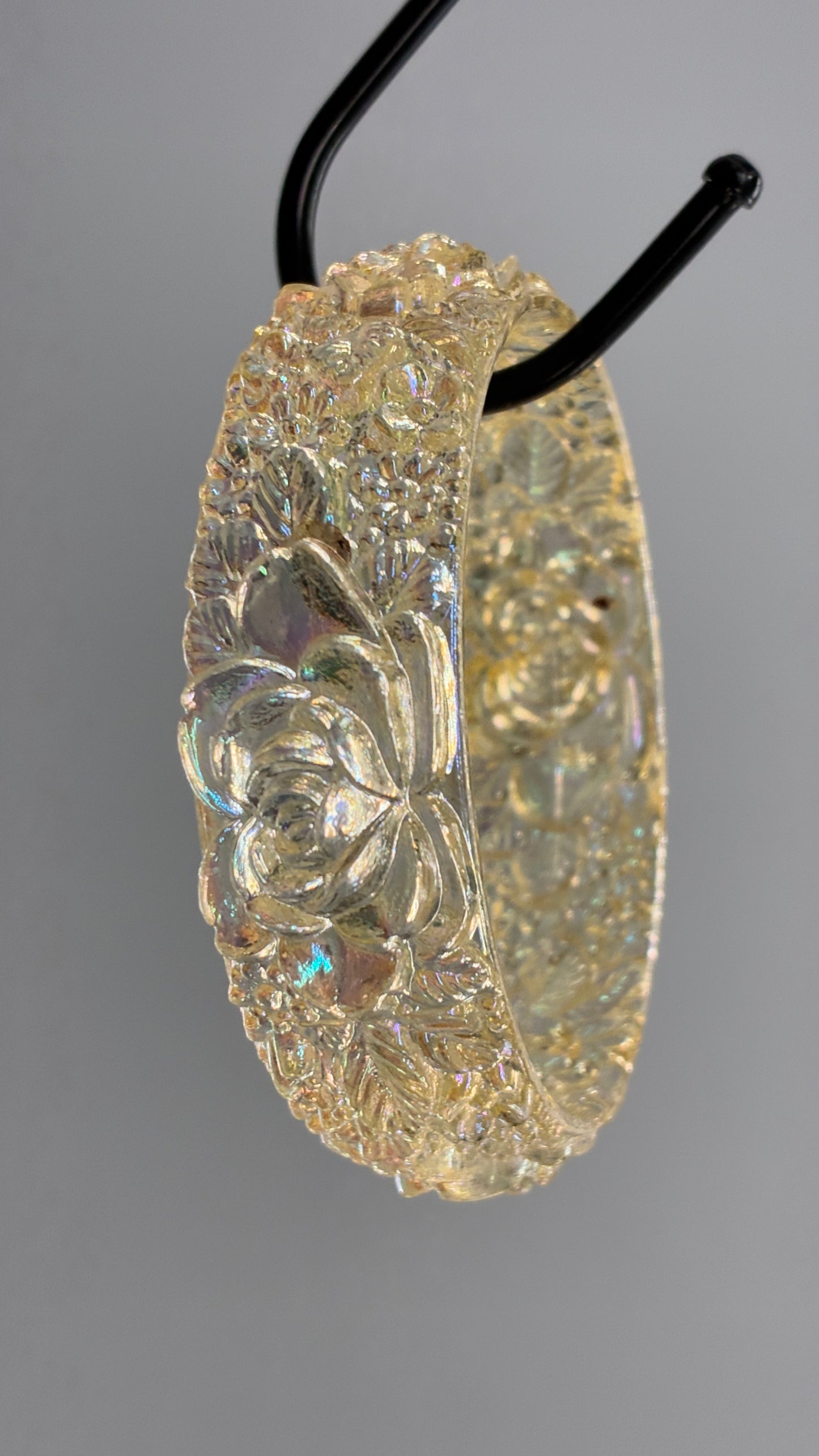 Vintage Iridescent, Lucite, Engraved Florals Bangle