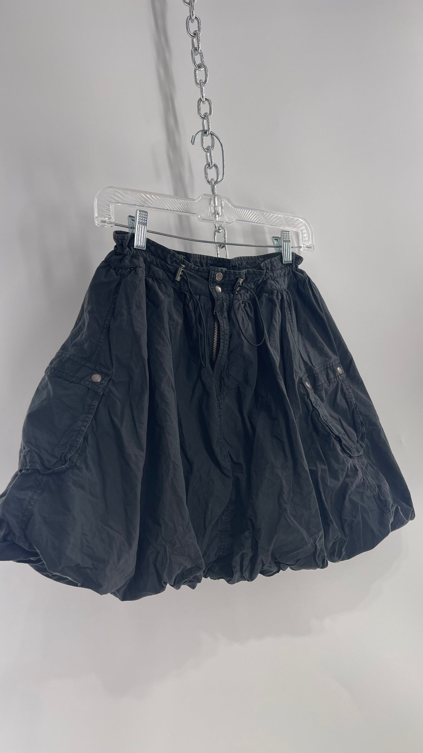 Pilcro Anthropologie Black Cargo Skirt with Drawstring Waist and Bubble Hem (4)